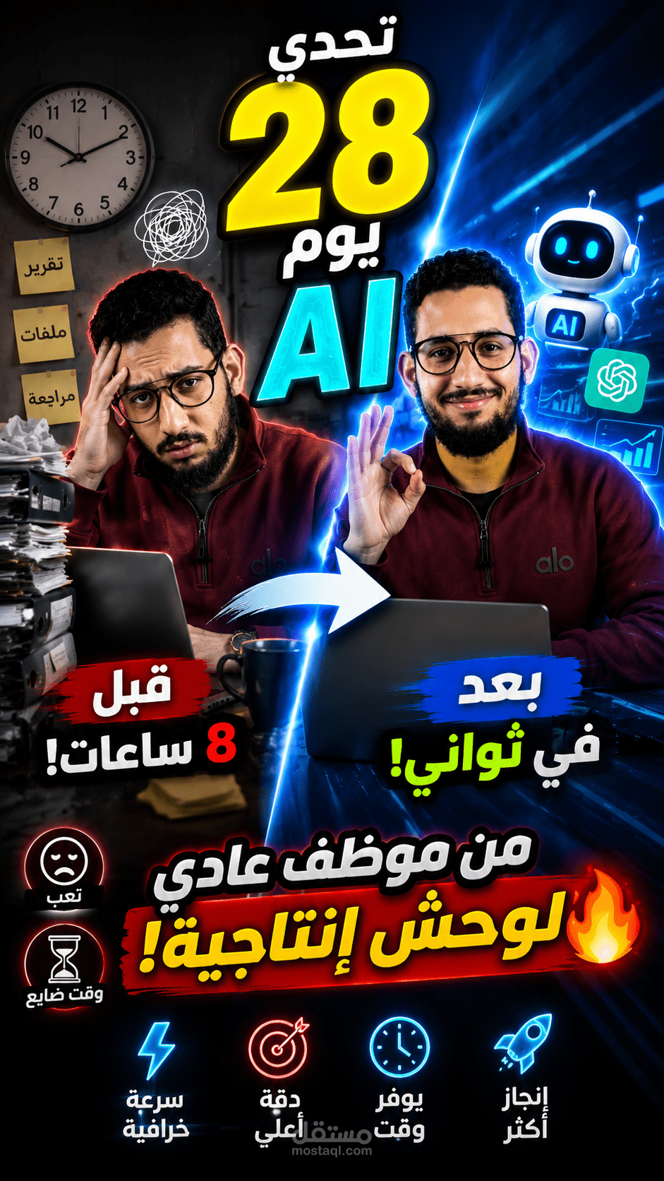 فيديو إعلاني احترافي لكورس "تحدي 28 يوم ذكاء اصطناعي"
