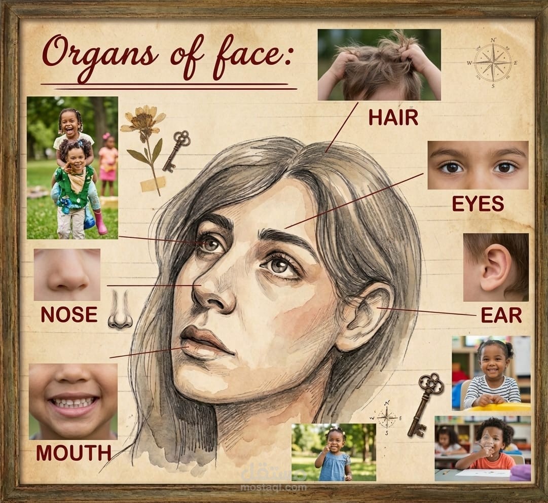 رسم توضيحي لـ "أجزاء الوجه" (Organs of face)