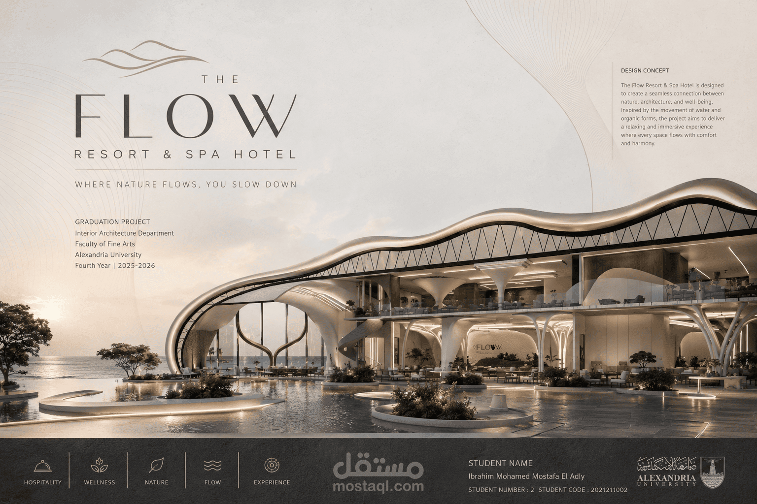 تصميم منتجع وسبا فاخر | مشروع تخرج في التصميم الداخلي والعمارة الداخلية