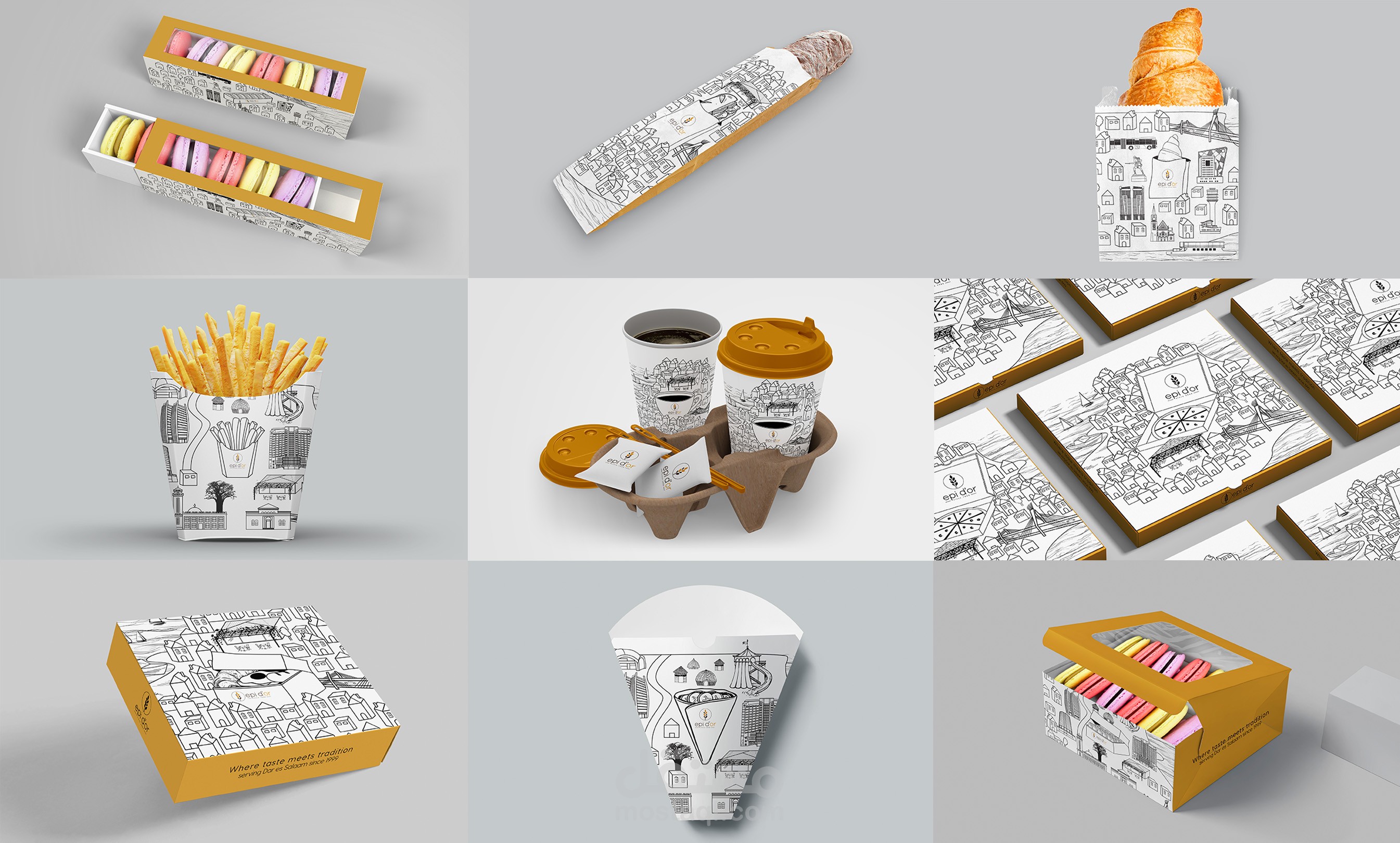 تصميم عبوات مطعم وكافيه في تنزانيا برسم ومحاكاة المعالم المشهورة بالمنطقة المحيطة بالمطعم