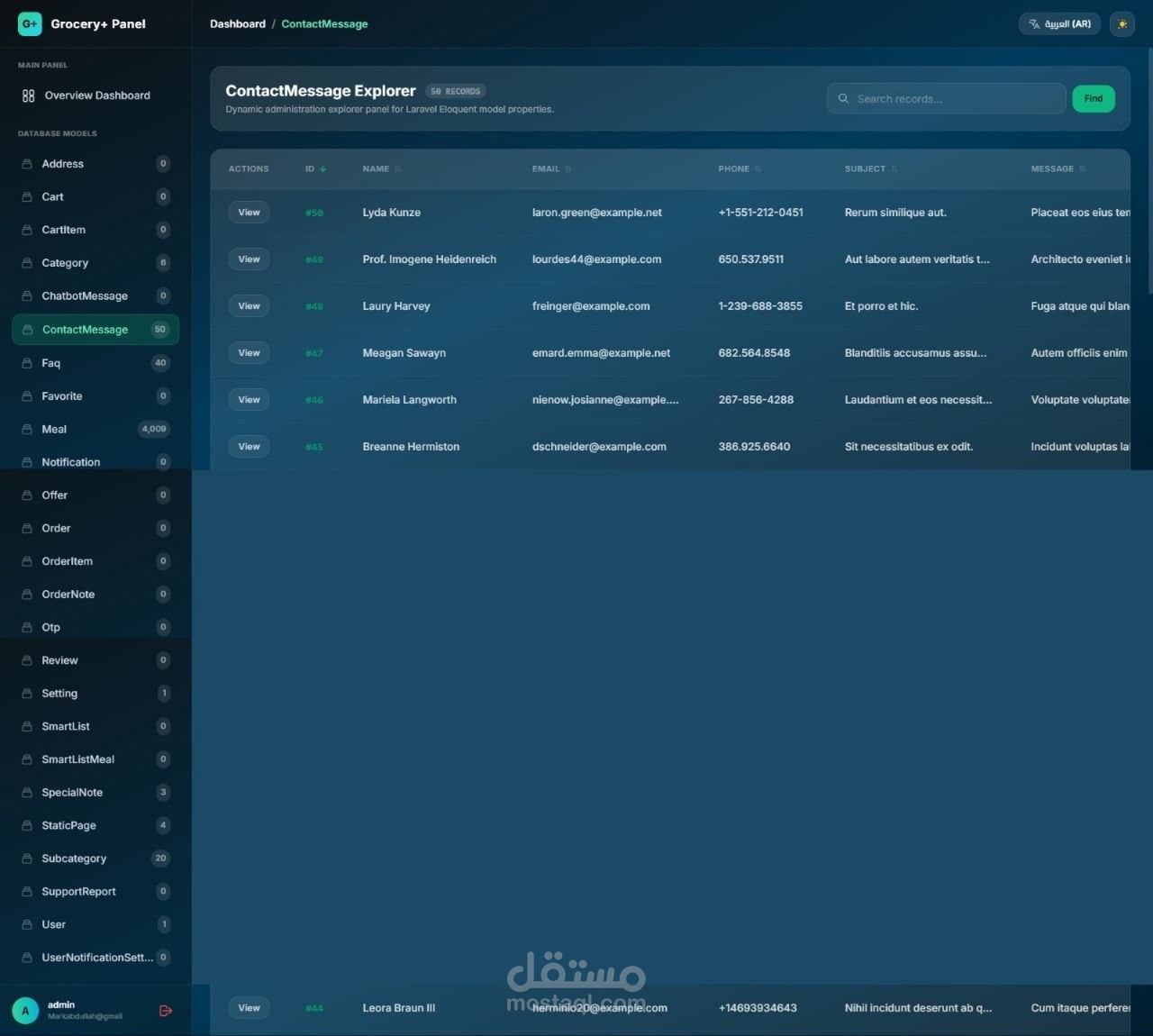 Dynamic Laravel Admin Panel & Database Explorer UI