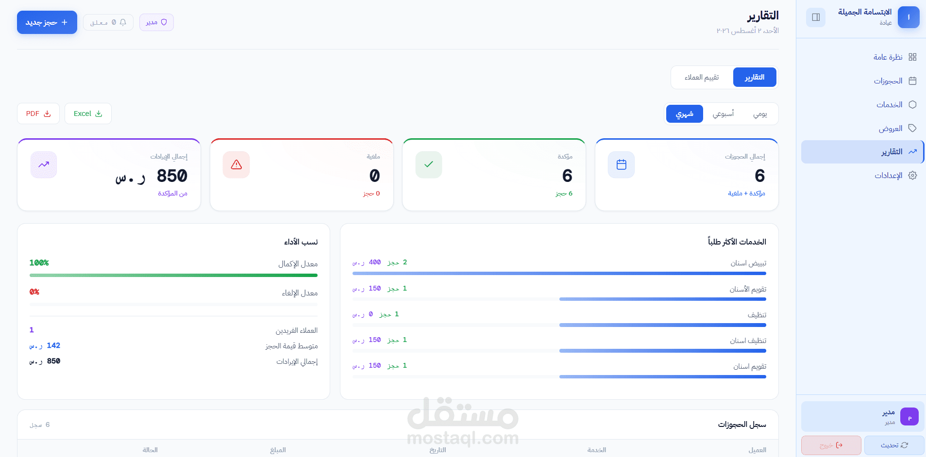 نظام حجوزات ذكي عبر واتساب مع لوحة تحكم للمنشآت الخدمية