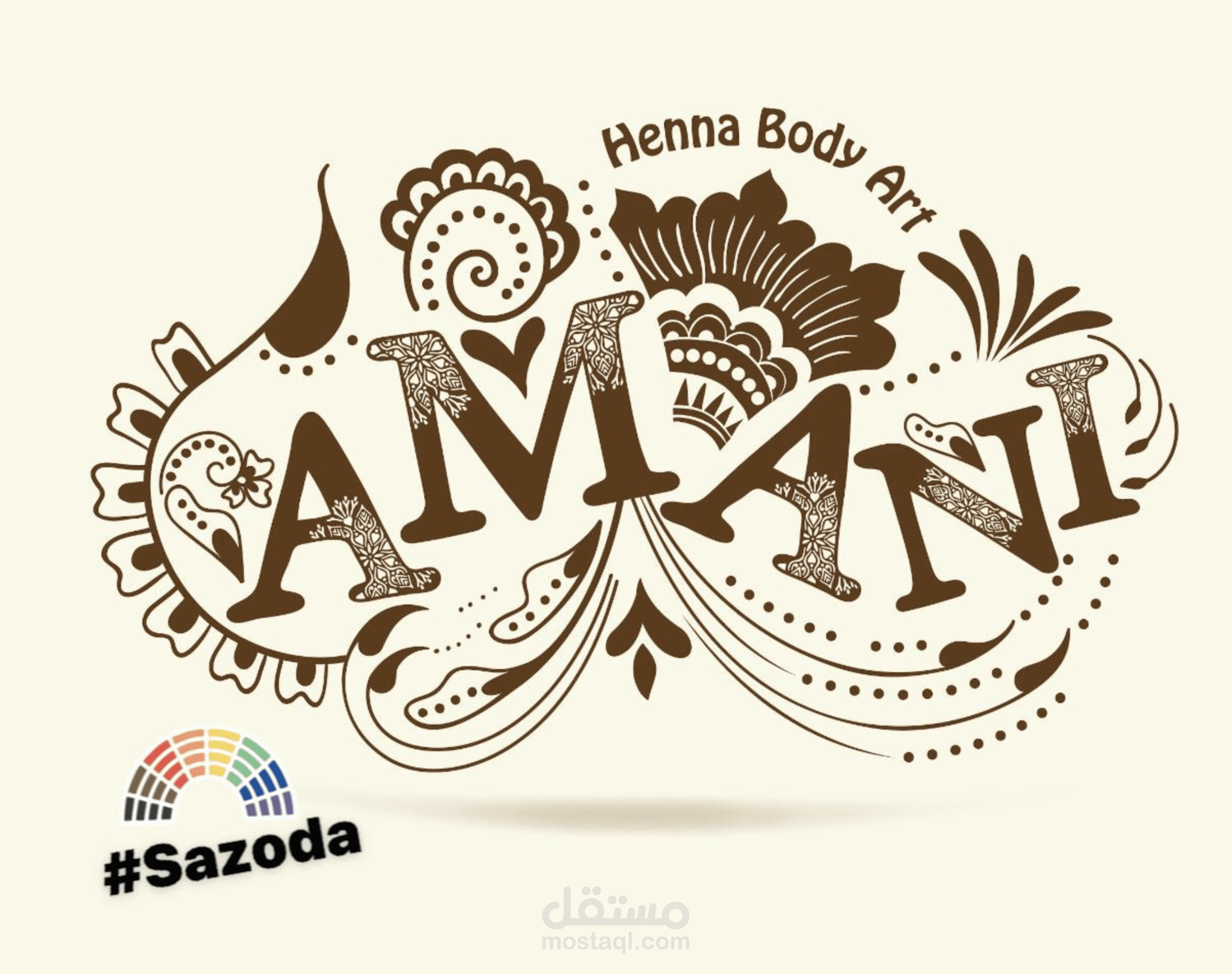 تصميم شعر لزبونه تعمل في رسم الحناء، كان يتوجب عليٌ انا ارسم يدوياً قبل اجاز العمل، حافظت على الوان الحناء مع برز اسم الزبون