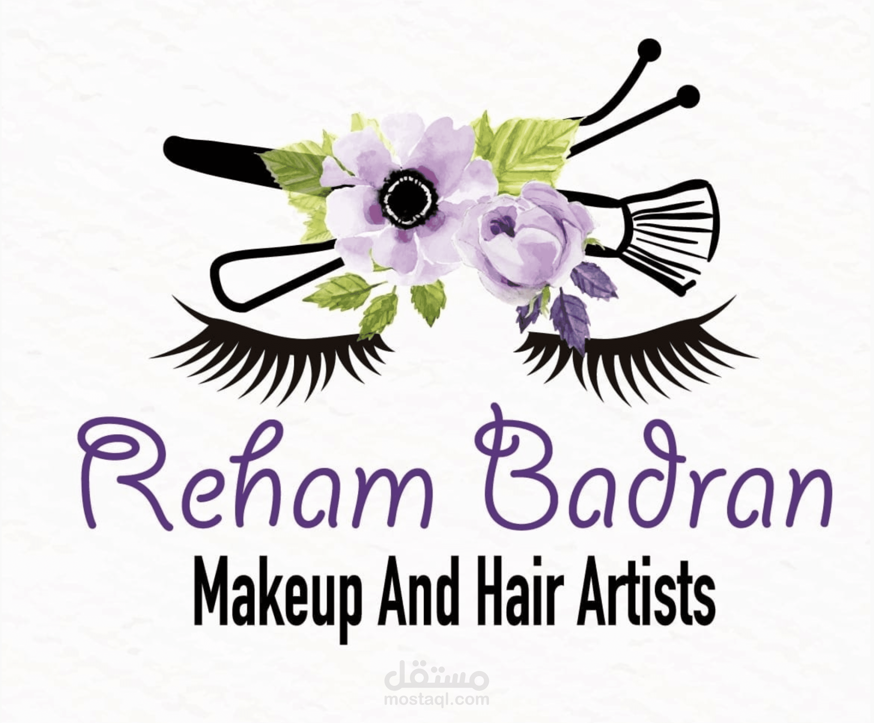 تصميم شعار لاخصائيه تسريحات شعر ومكياج.. لونان متسلطان اسود والليلكي.