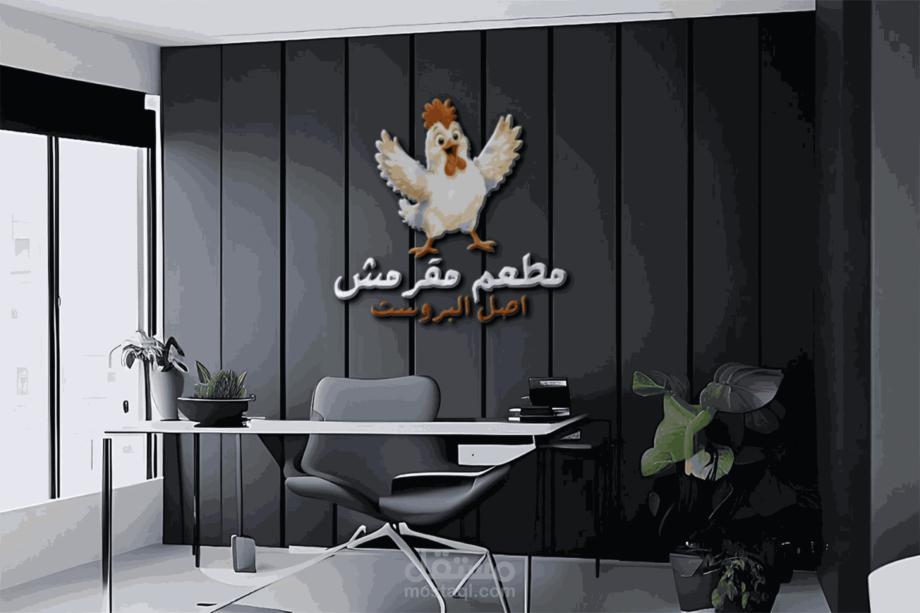 تصميم لوجو احترافي لمطعم دجاج بروست مع موك اب واقعي