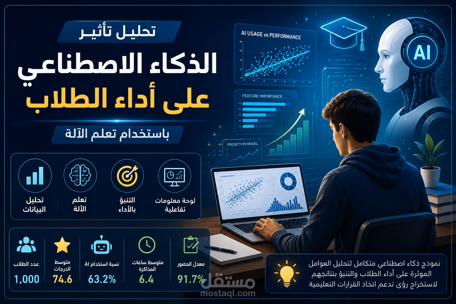 تحليل تأثير الذكاء الاصطناعي على أداء الطلاب باستخدام تعلم الآلة
