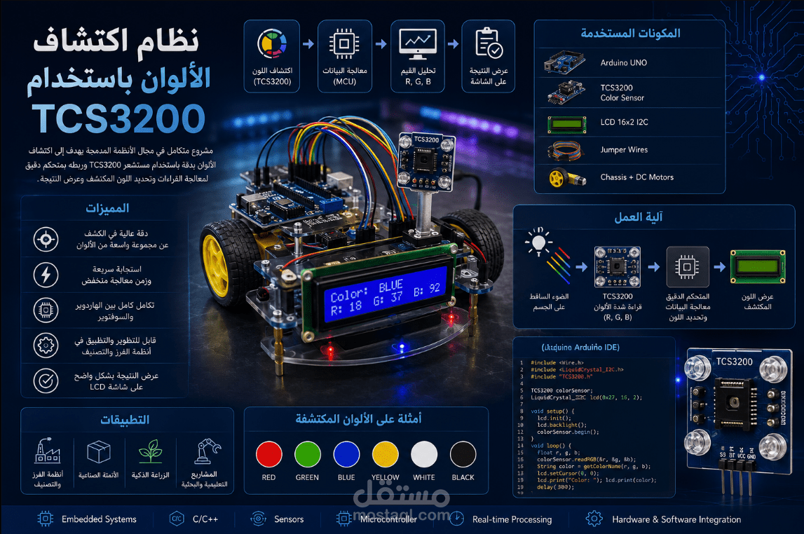 نظام اكتشاف وتمييز الألوان باستخدام مستشعر TCS3200