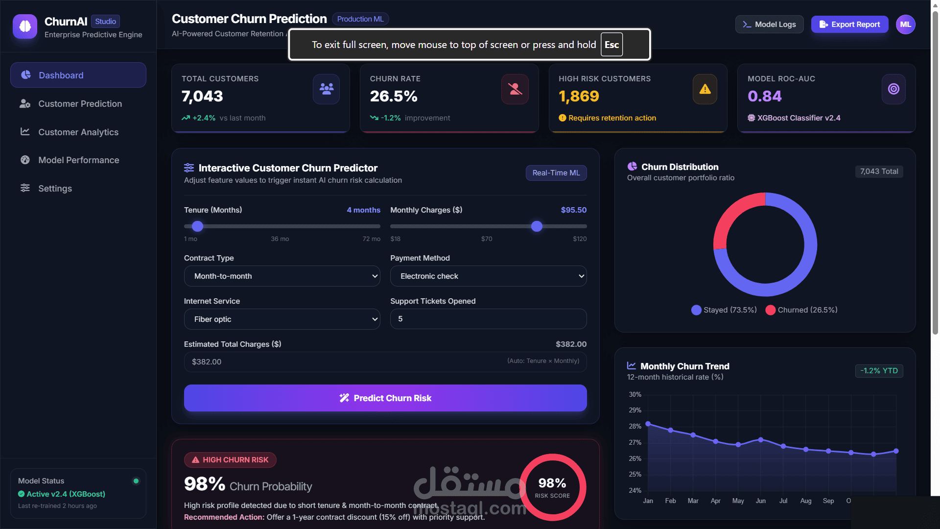 بناء نموذج Customer Churn Prediction باستخدام Machine Learning