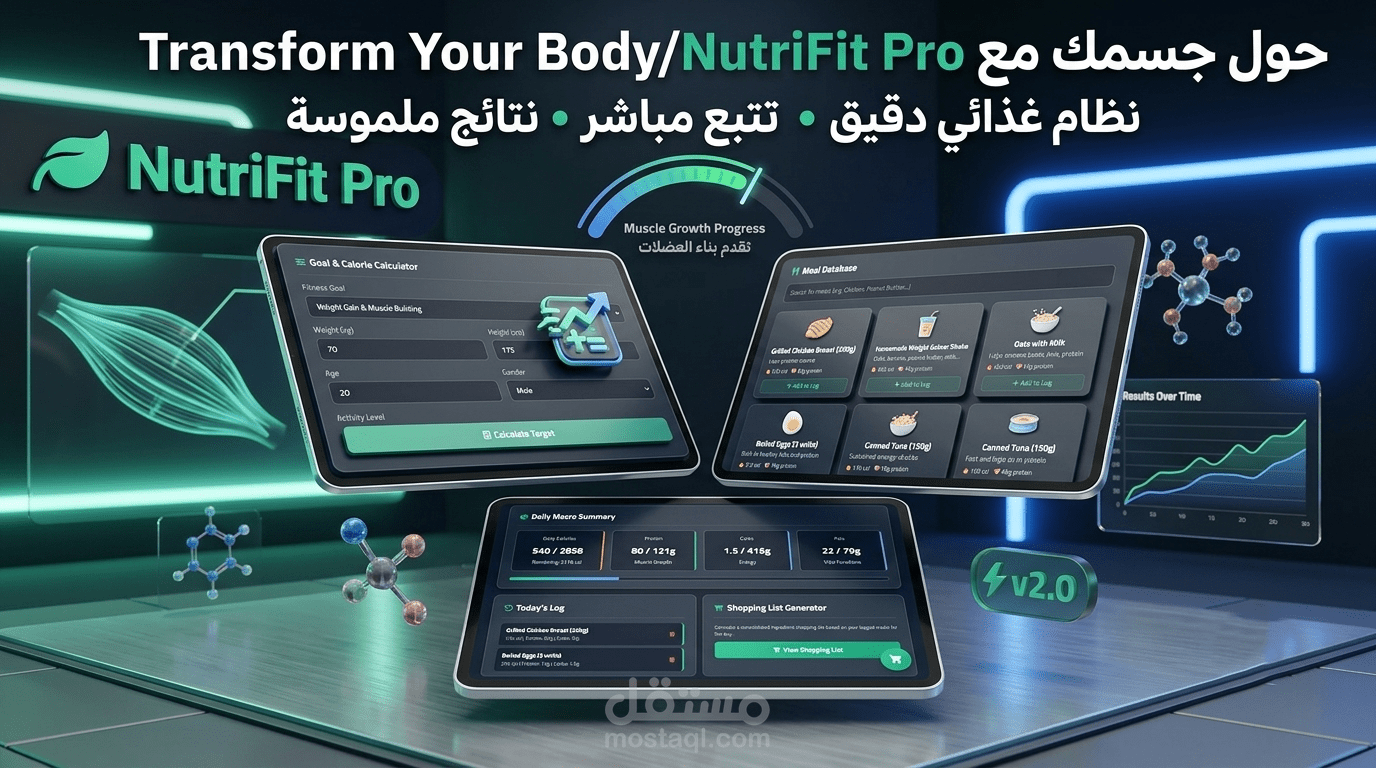 NutriFit Pro | منصة التغذية والتحول الجسدي الذكية