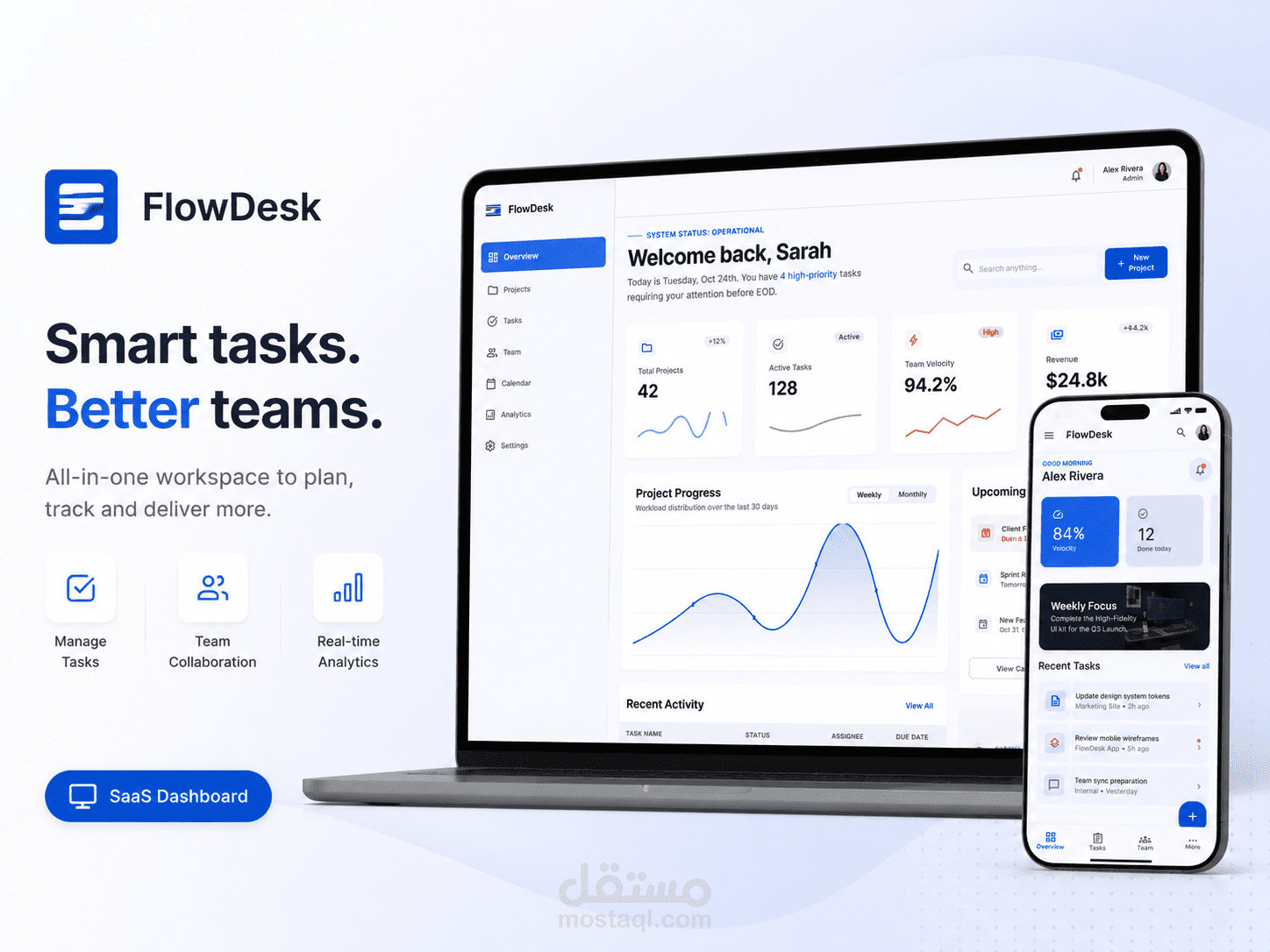 FlowDesk – Modern SaaS Dashboard UI/UX Design (Web & Mobile)