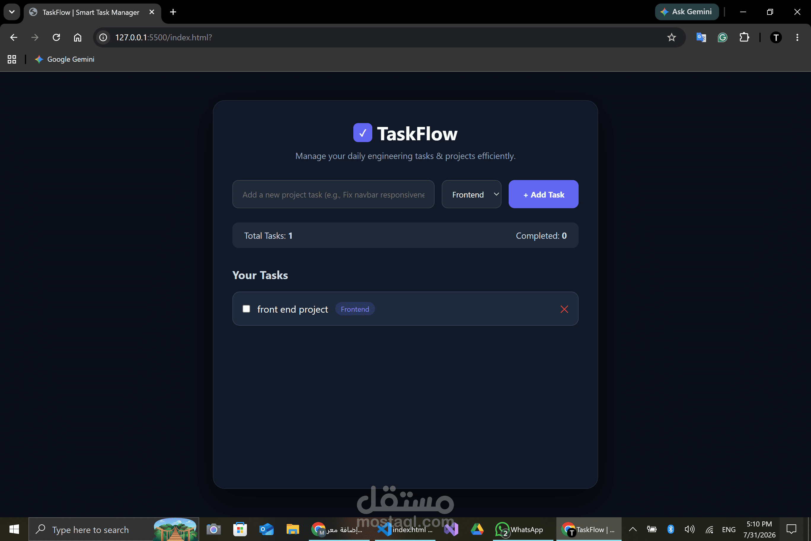 تطوير تطبيق ويب تفاعلي لإدارة المهام والمشاريع (Task Management App)