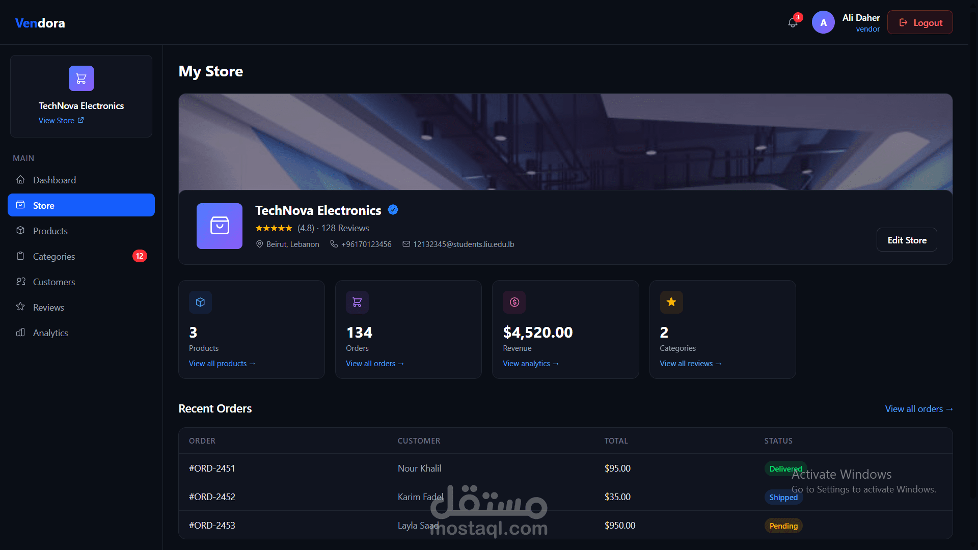 Multi-Vendor E-Commerce Platform (Vendora)