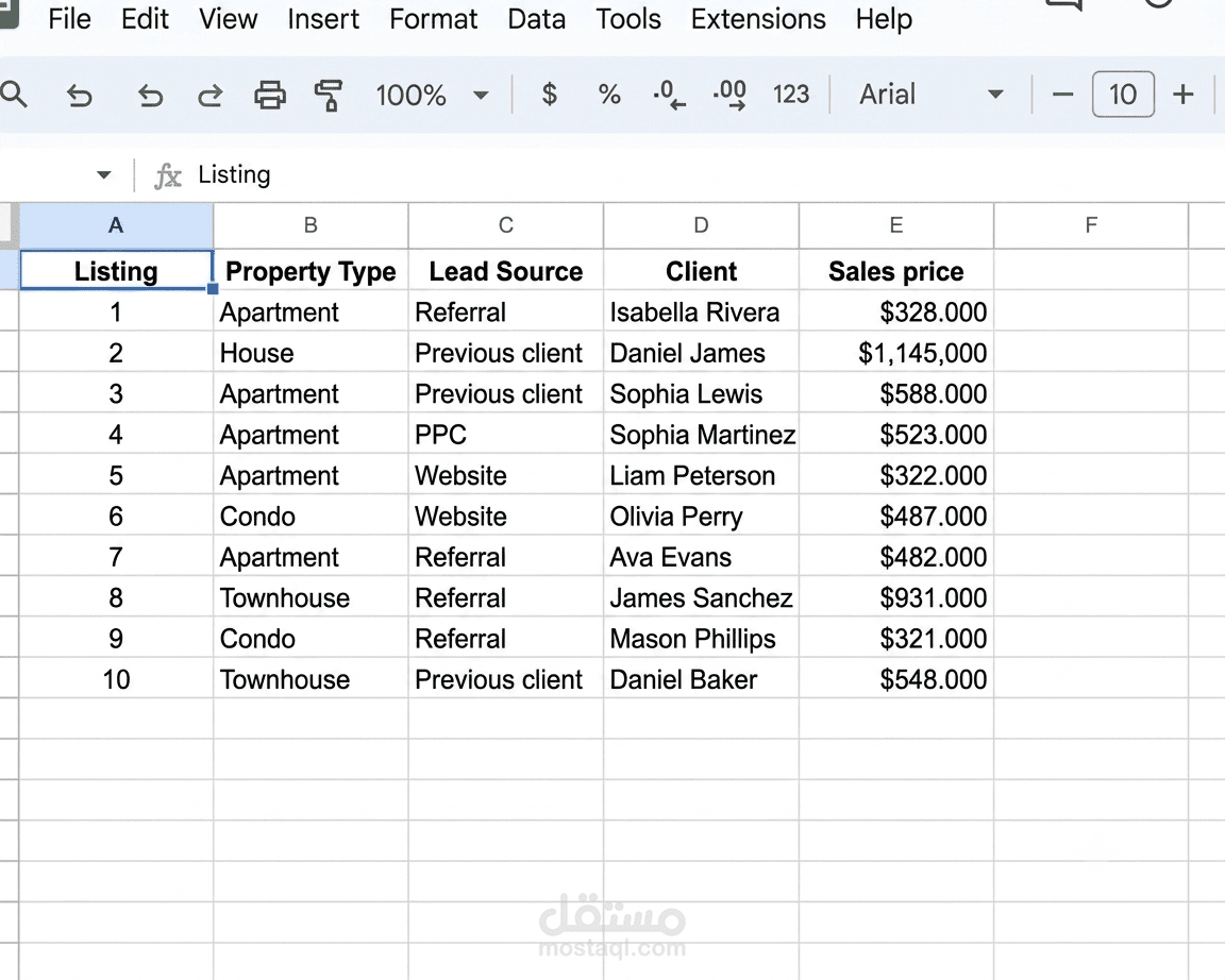 تنسيق وتدقيق قائمة بيانات عملاء على Google Sheets