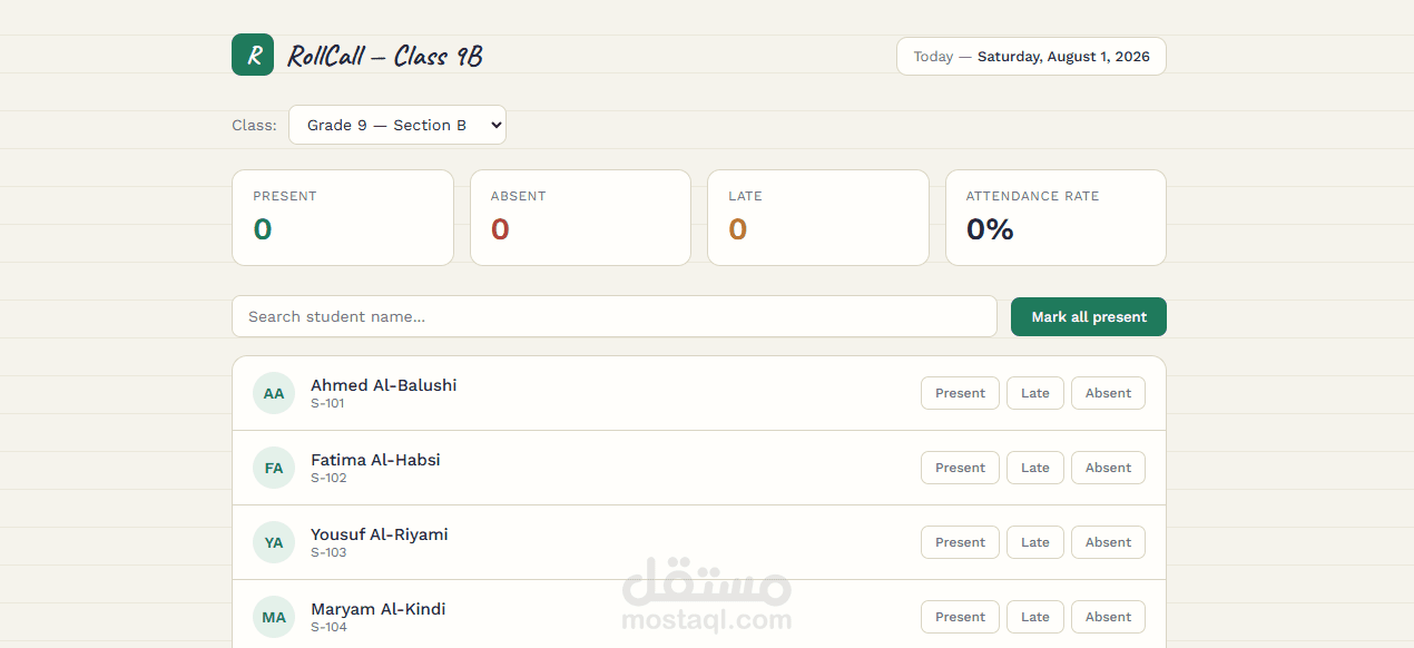 RollCall — Simple Attendance System (Demo)