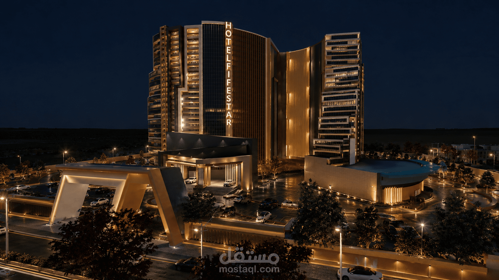 تصميم ونمذجة وإظهار معماري لفندق خمس نجوم
