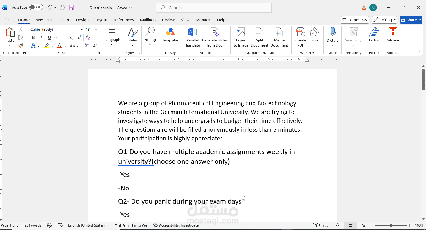 A Questionnaire to investigate ways to help undergrads to budget their time effectively