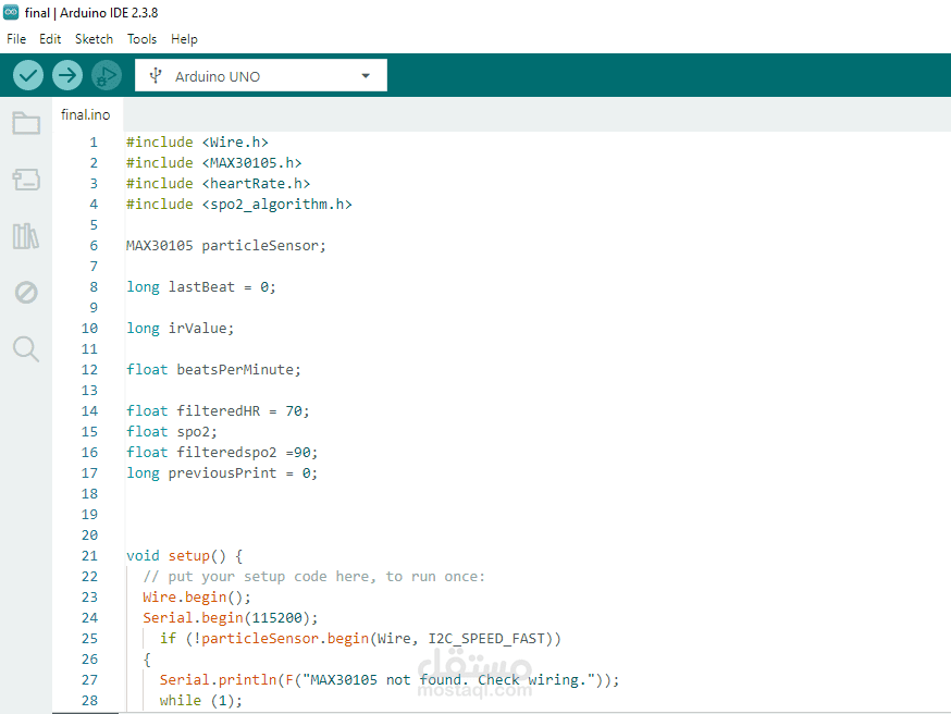 Writing a code for MAX30102 sensor