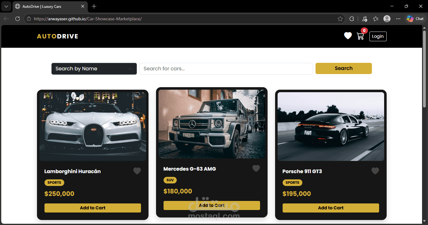 معرض وسوق سيارات تفاعلي ومتجاوب | Car Showcase Marketplace