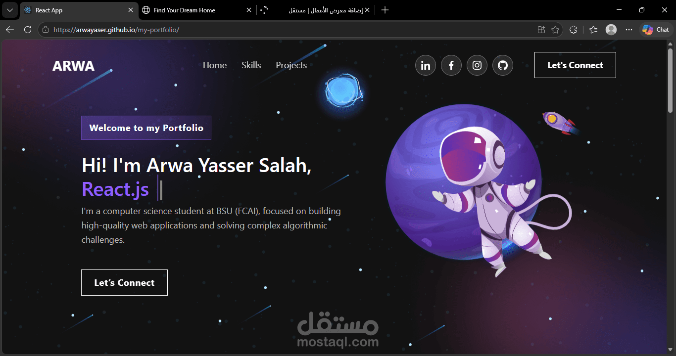 معرض أعمال شخصي وتفاعلي بـ React.js | React Developer Portfolio