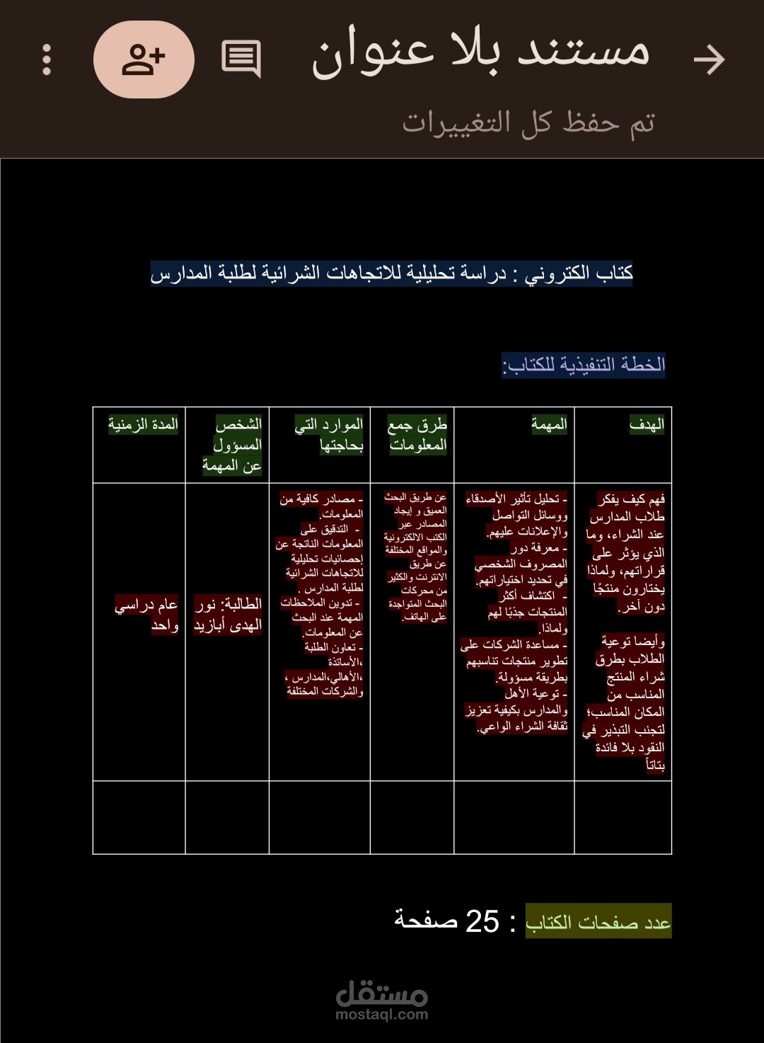 إعداد وتنسيق خطة عمل ومستندات بحثية