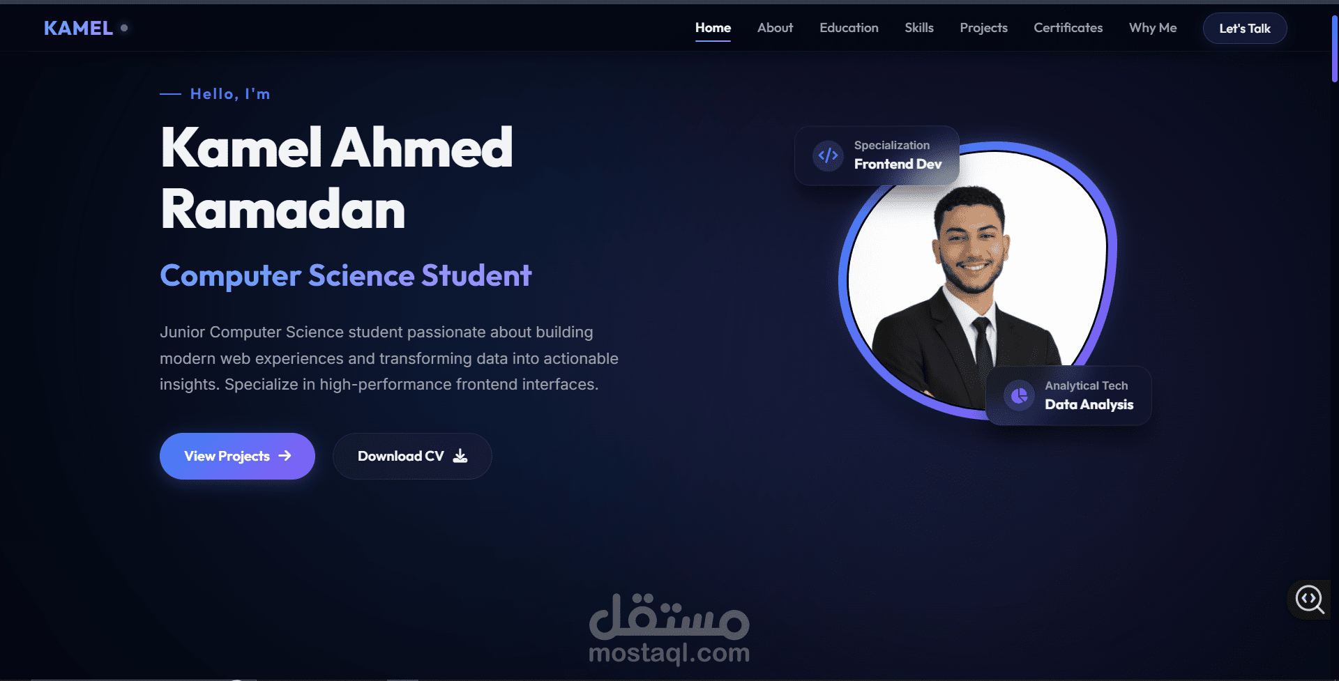 تصميم وتطوير معرض أعمال شخصي تفاعلي | Personal Portfolio Web Application