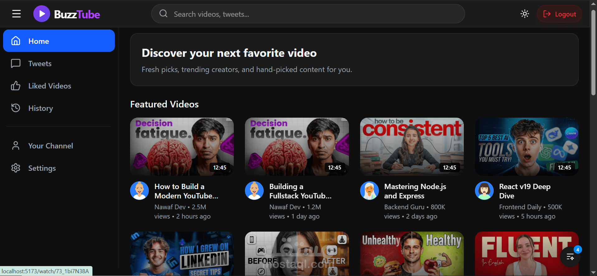 YouTube Clone | Video Streaming & Content Platform UI