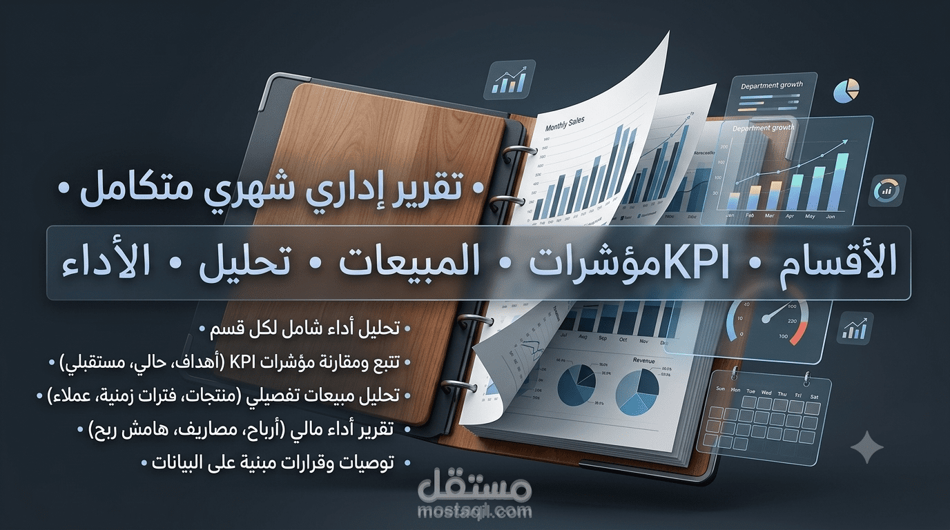 إعداد نموذج تقرير إداري شهري متكامل لتحليل الأداء والمبيعات