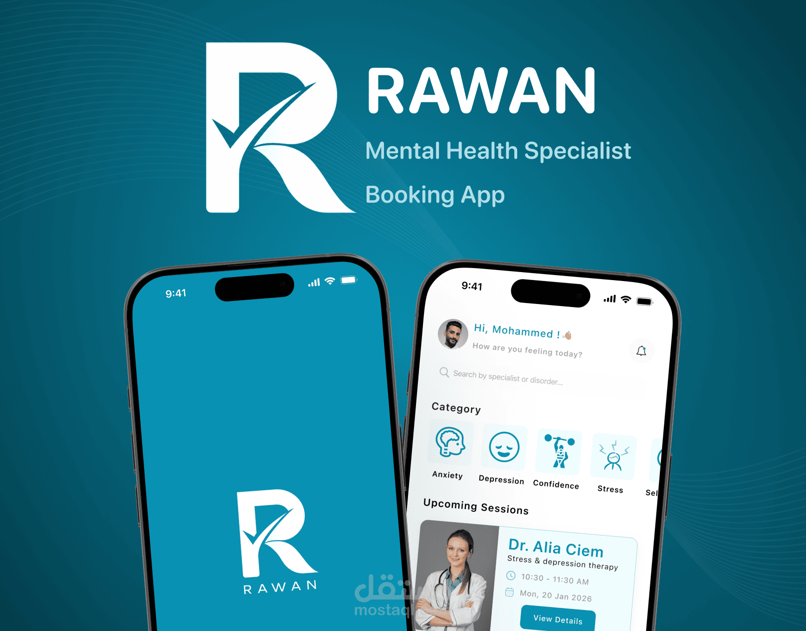 إعادة تصميم تطبيق RAWAN للصحة النفسية UX/UI