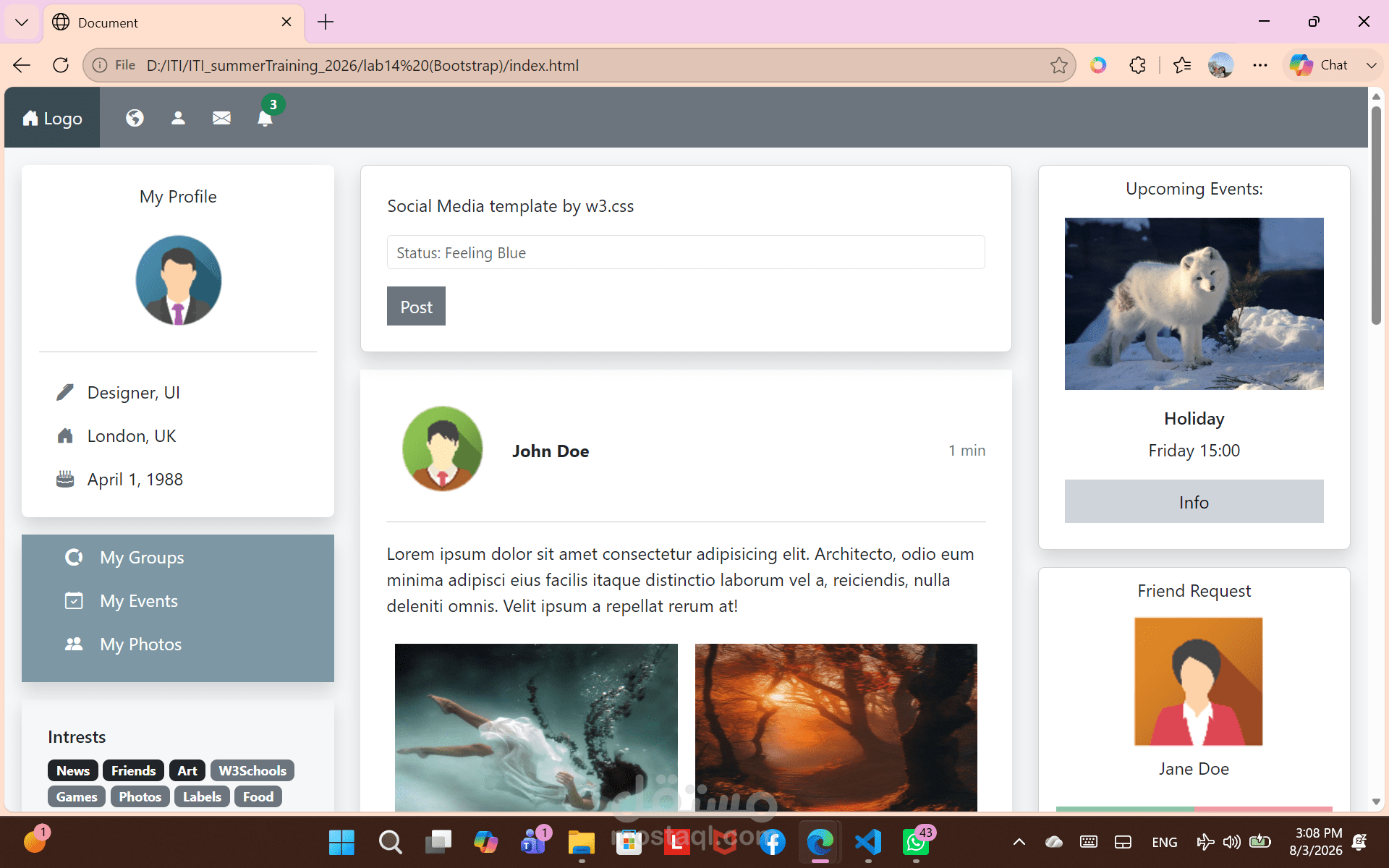 Social Media UI باستخدام Bootstrap 5
