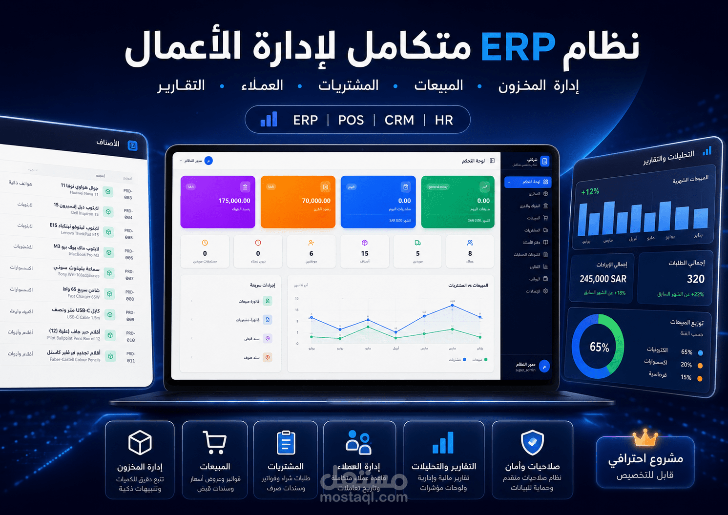 نظام ERP متكامل لإدارة الأعمال والمخزون والمبيعات والعملاء