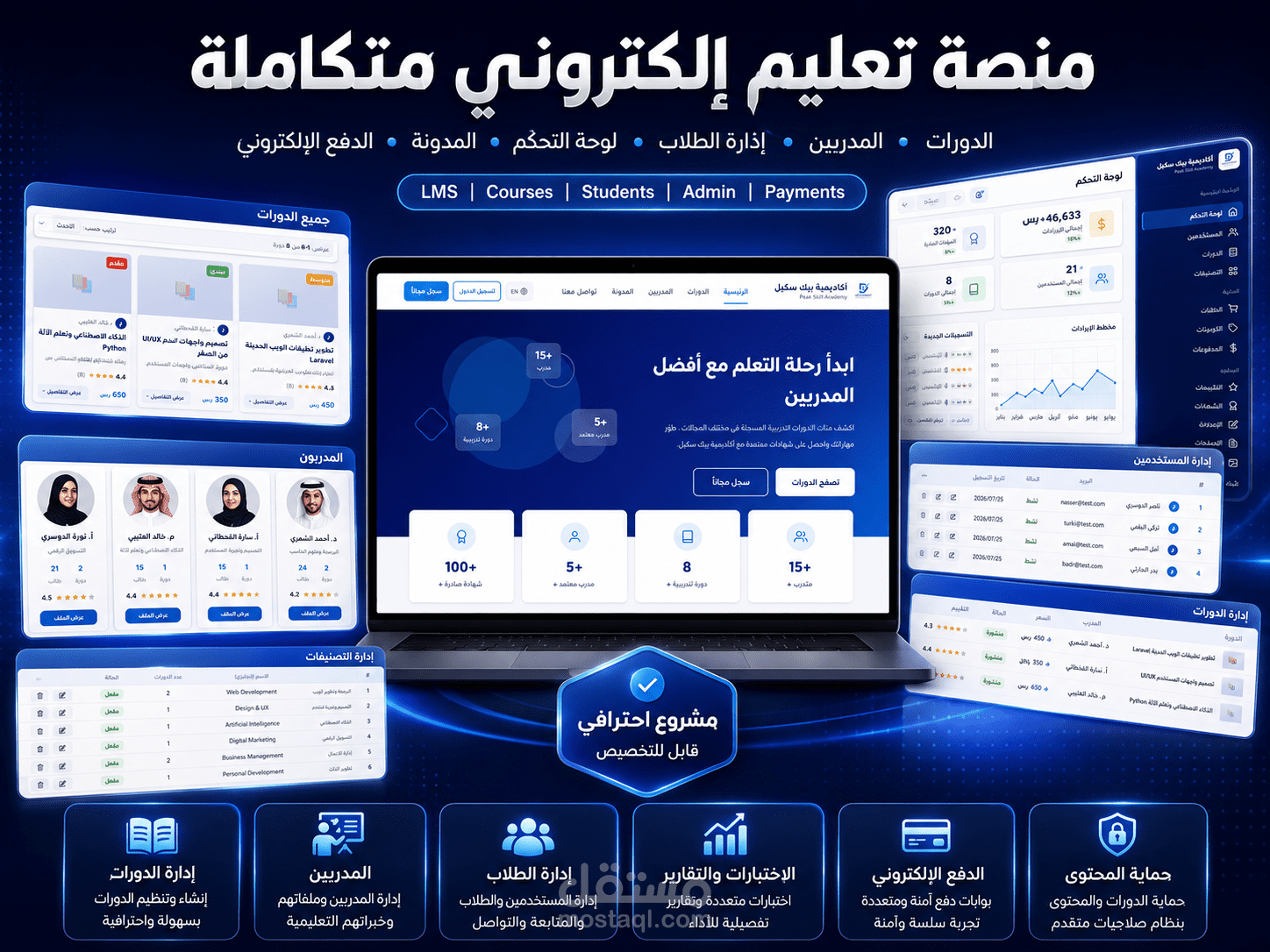 منصة تعليم إلكتروني LMS متكاملة لإدارة الدورات والطلاب والمدربين