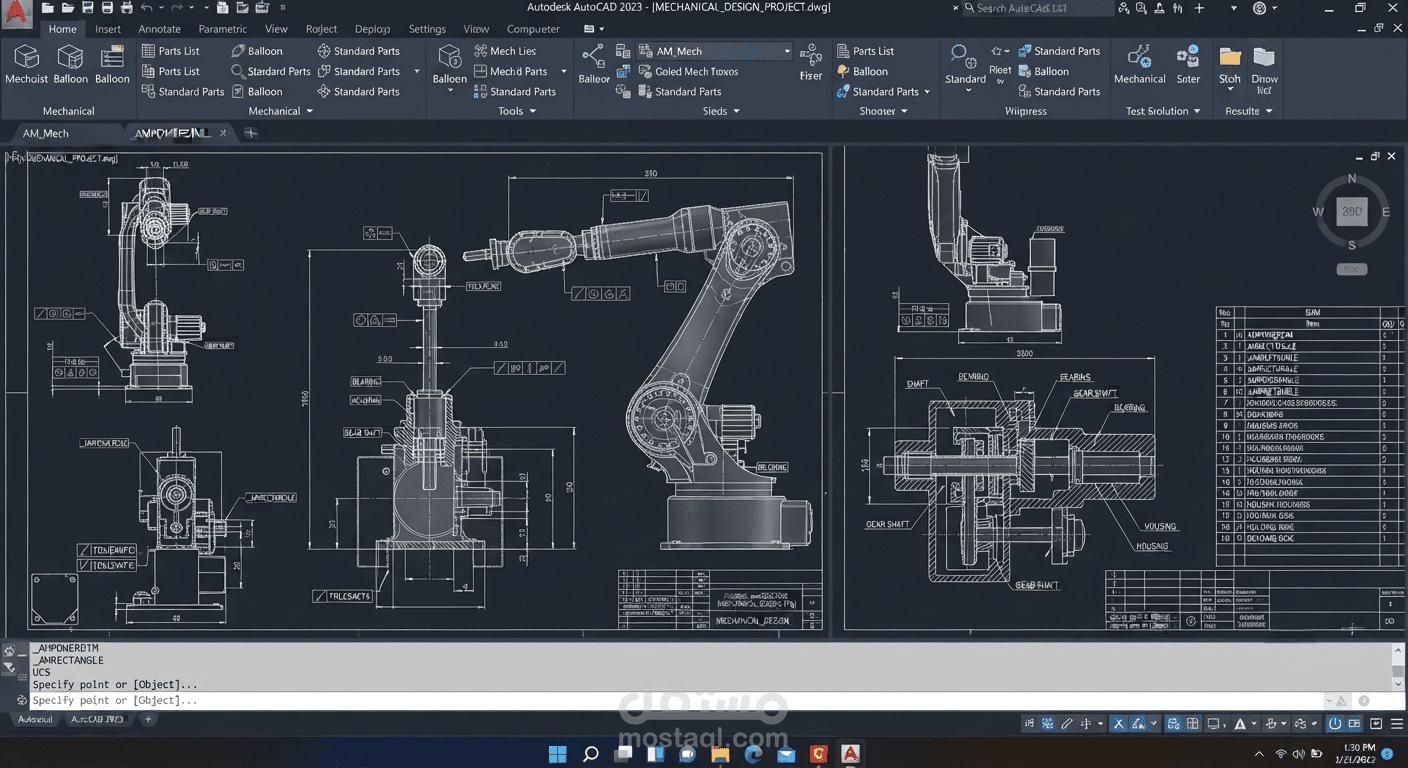 تصميم ومخططات هندسية ميكانيكية متكاملة باستخدام برنامج AutoCAD
