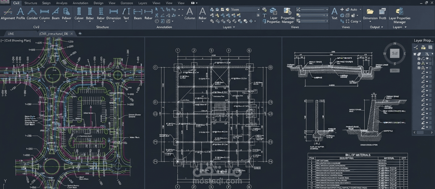 مخططات وتصميم هندسي مدني ومخططات إنشائية متكاملة باستخدام برنامج AutoCAD