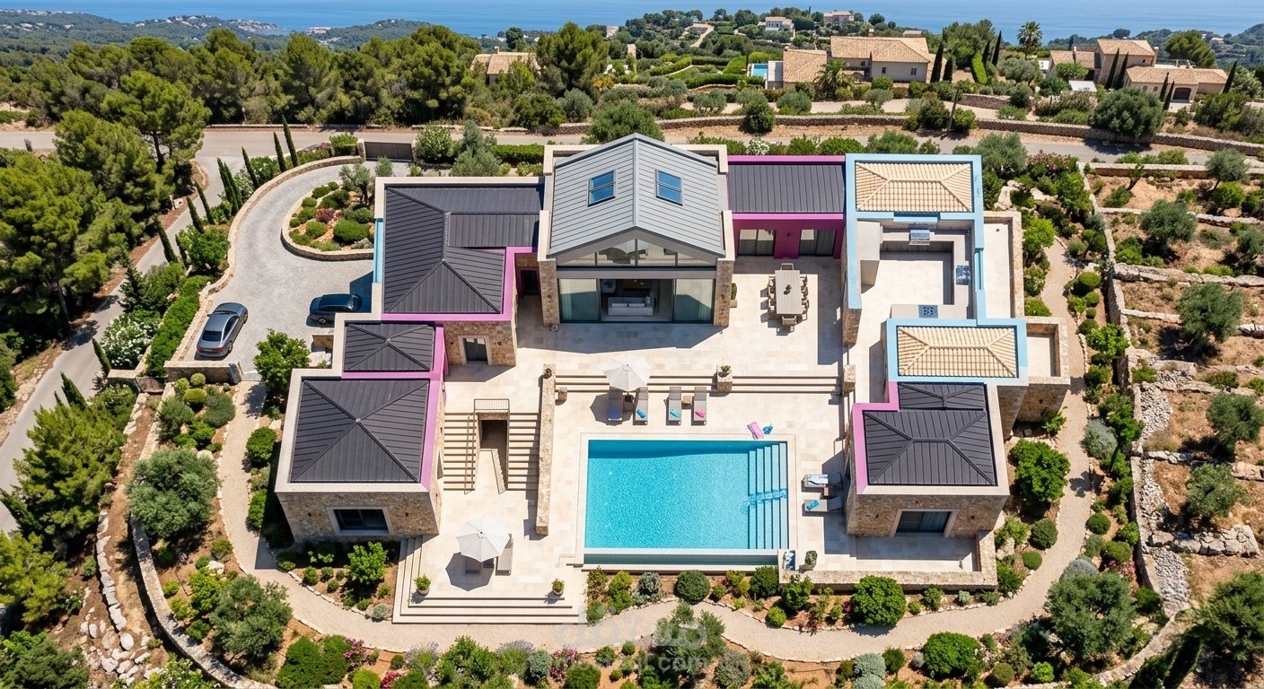 تصميم وإظهار معماري ثلاثي الأبعاد لفيلا سكنية فاخرة (منظور علوي - Top View)