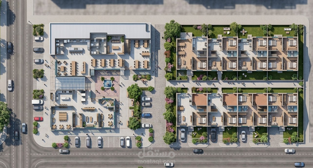 مخطط وتصميم مجمع سكني وتجاري متكامل (Mixed-Use Residential & Commercial Masterplan)
