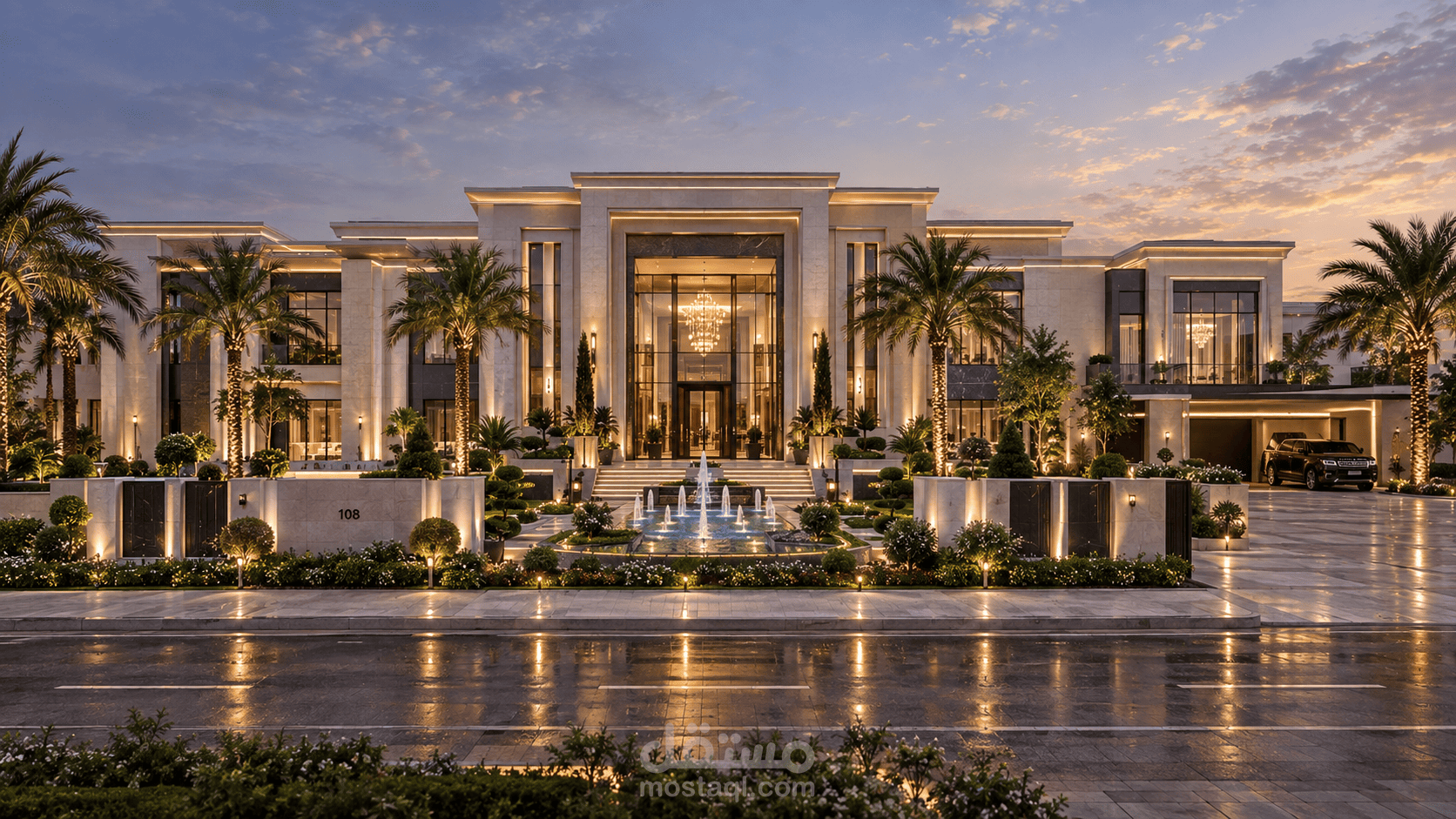 تصميم واجهات فيلا مودرن فاخرة مع اللاندسكيب والرندر الواقعي في السعوديه