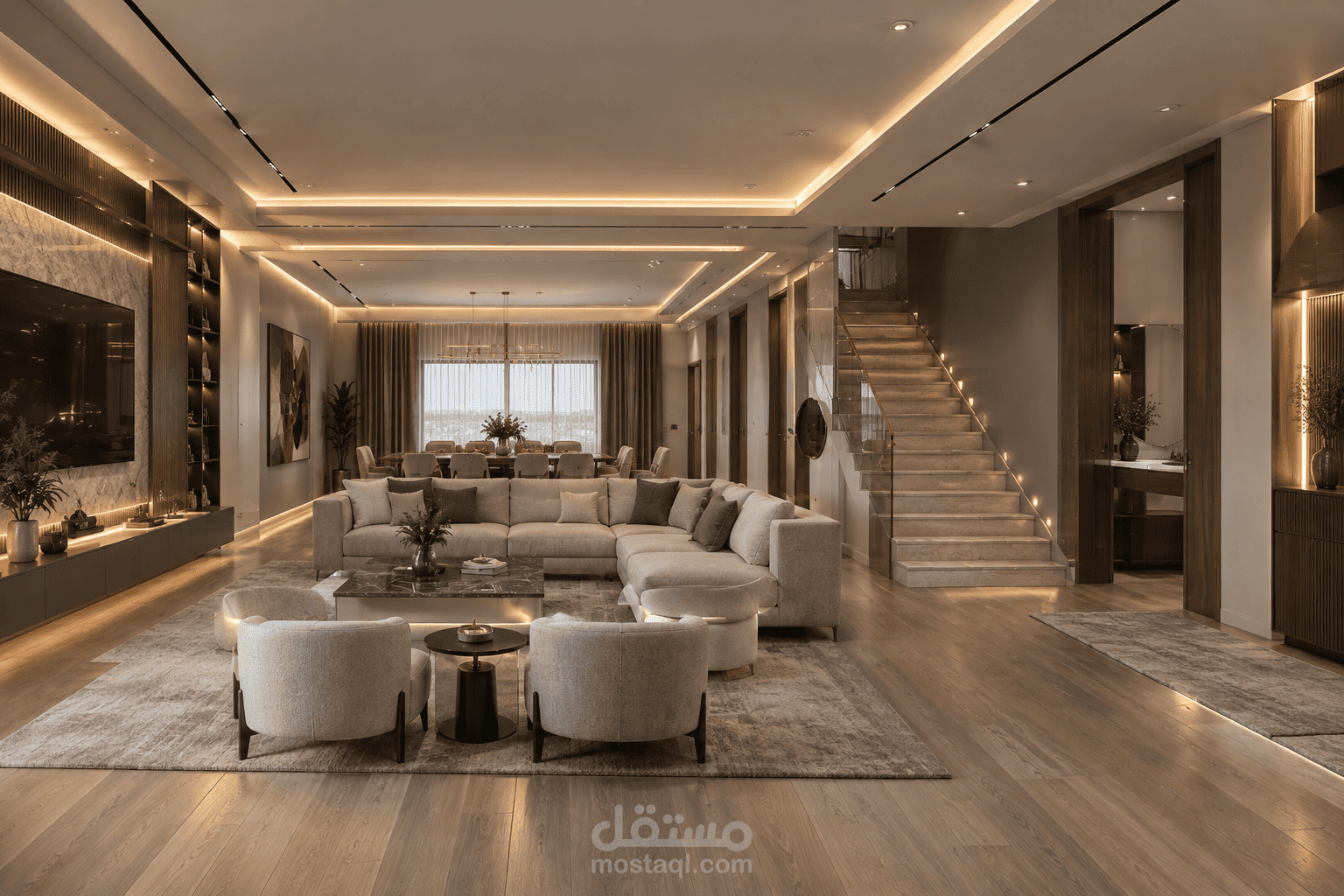 تصميم داخلي مودرن متكامل لمنزل سكني – Interior Design & 3D Visualization