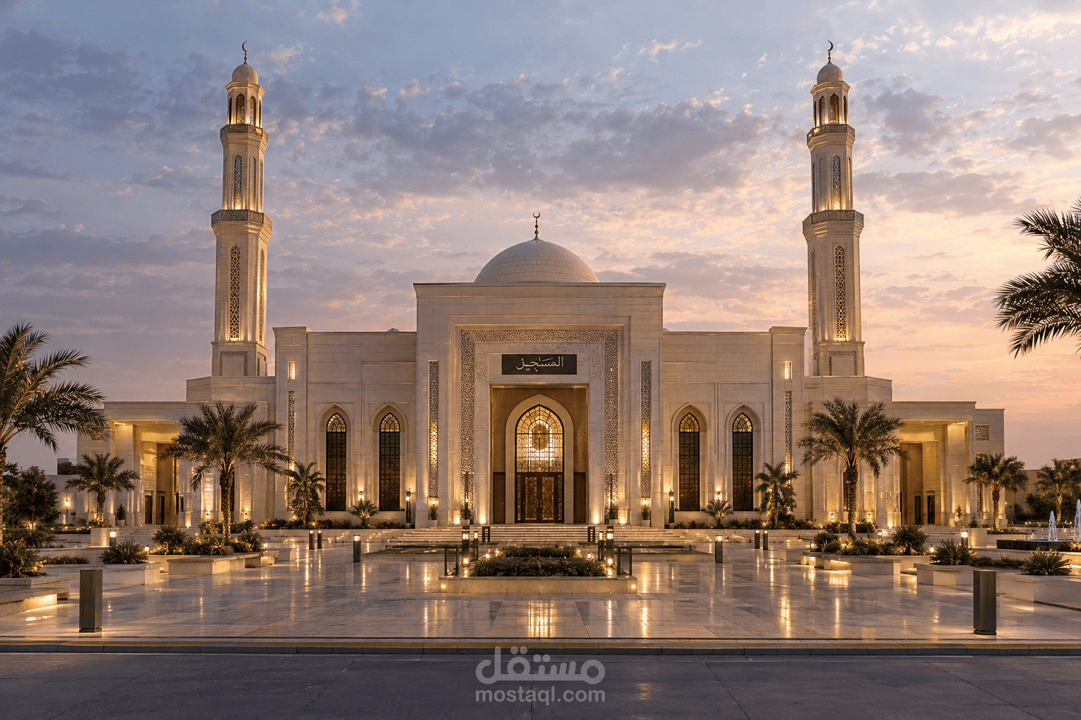 تصميم مسجد متكامل – مخططات معمارية وكهربائية ورؤية واقعية