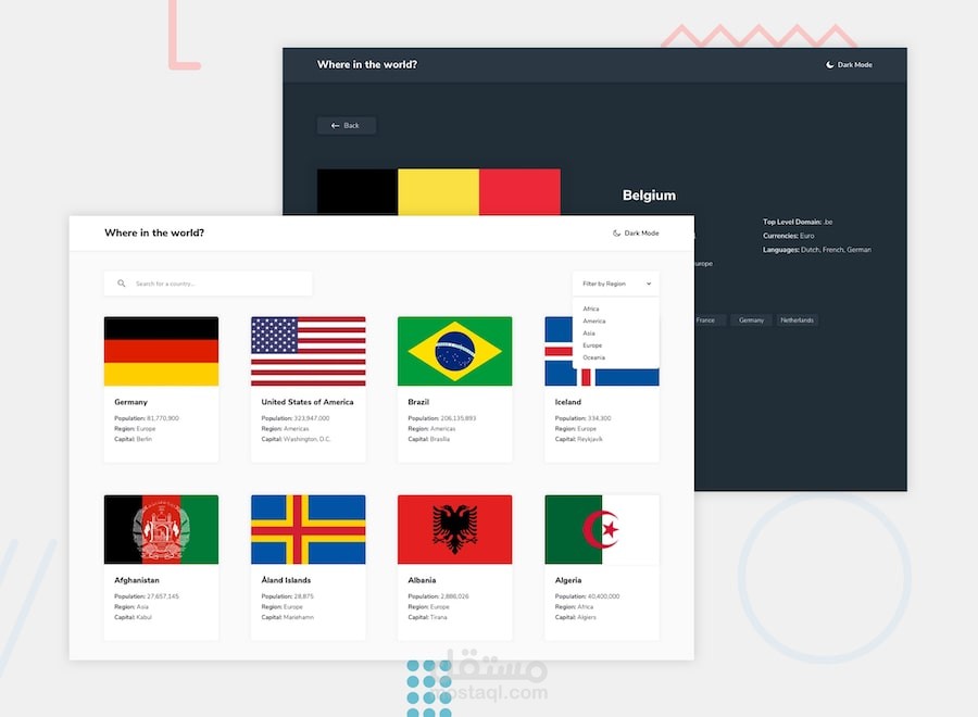 تطبيق استعراض الدول باستخدام REST API