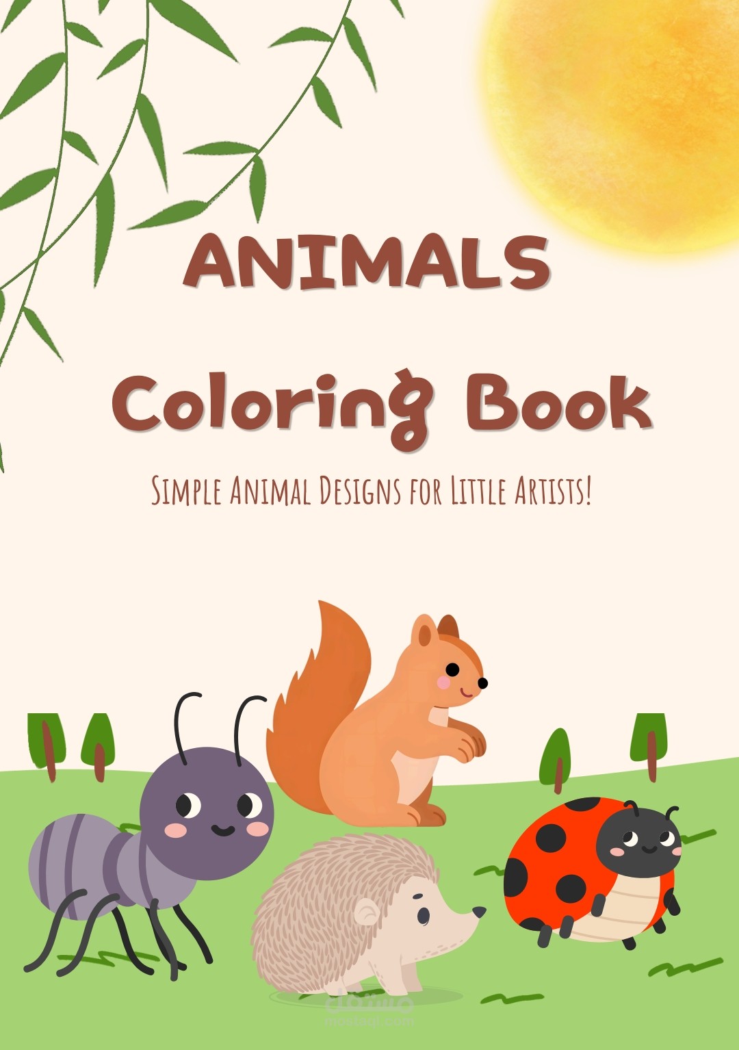 تصميم كتاب تلوين تفاعلي للأطفال (رسومات حيوانات مبسطة)