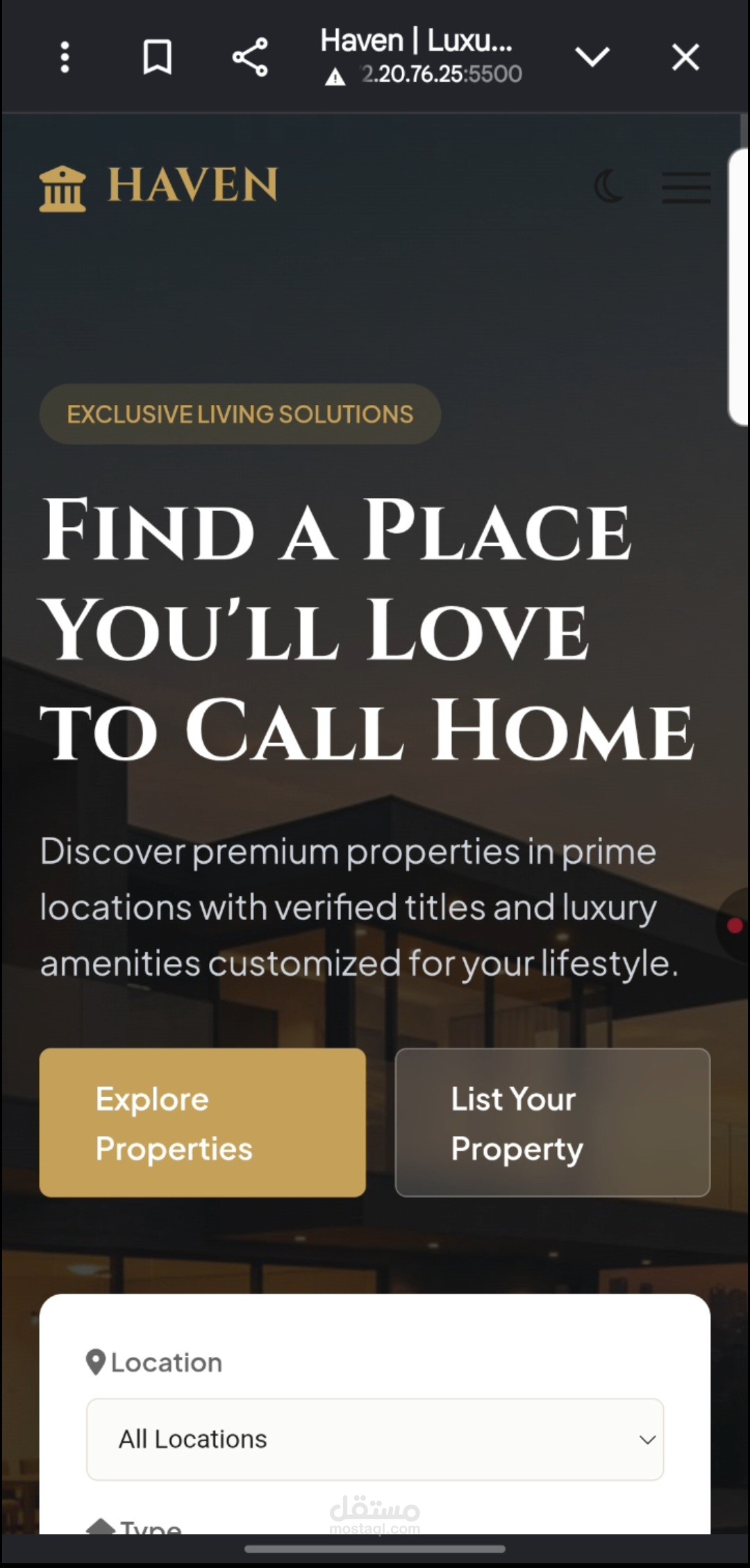منصة عقارات فاخرة متجاوبة للفيلات - HAVEN  والشقق