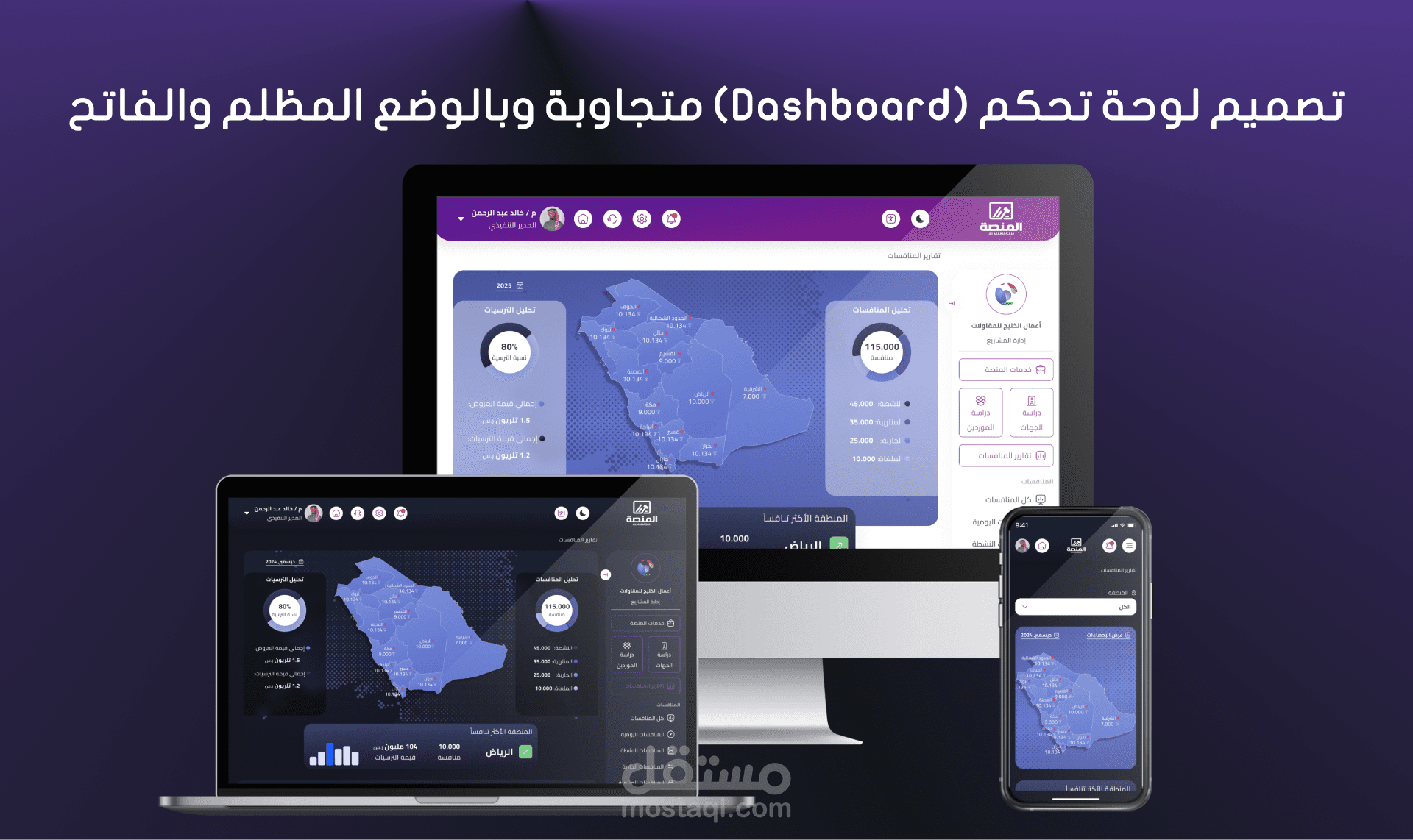 تصميم Dashboard مع Analytics و Responsive و Light/Dark Mode