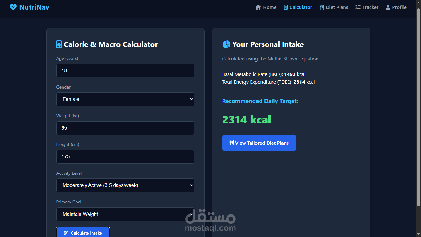 website for calories