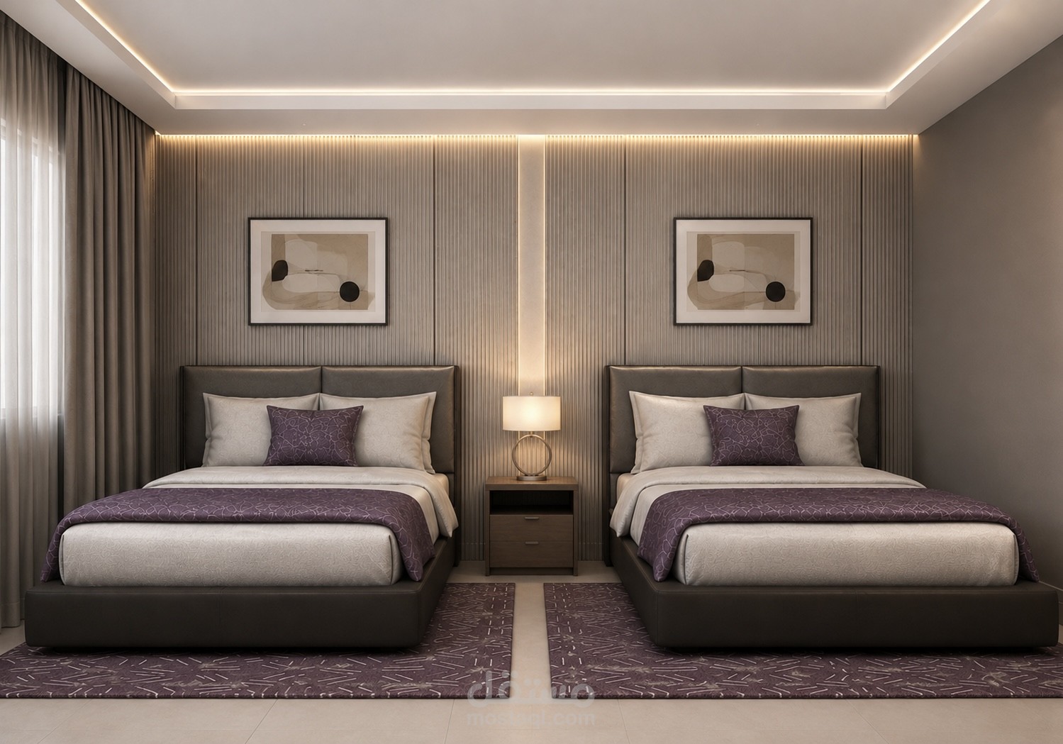تصميم غرفة نوم مودرن فاخرة بسريرين 3dmax