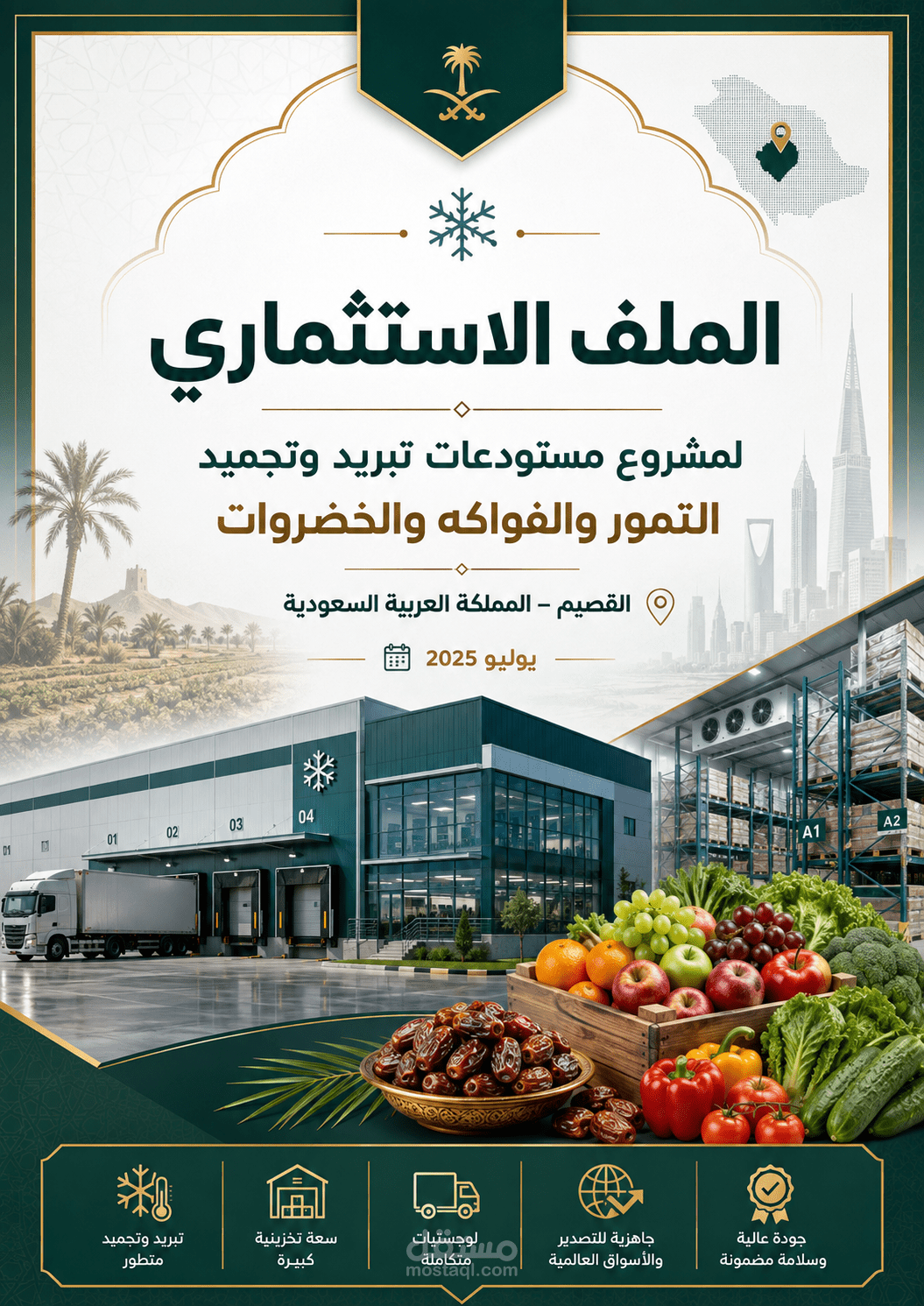 الملف الاستثماري لمشروع مستودعات تبريد وتجميد التمور والفواكه والخضروات القصيم المملكة العربية السعودية
