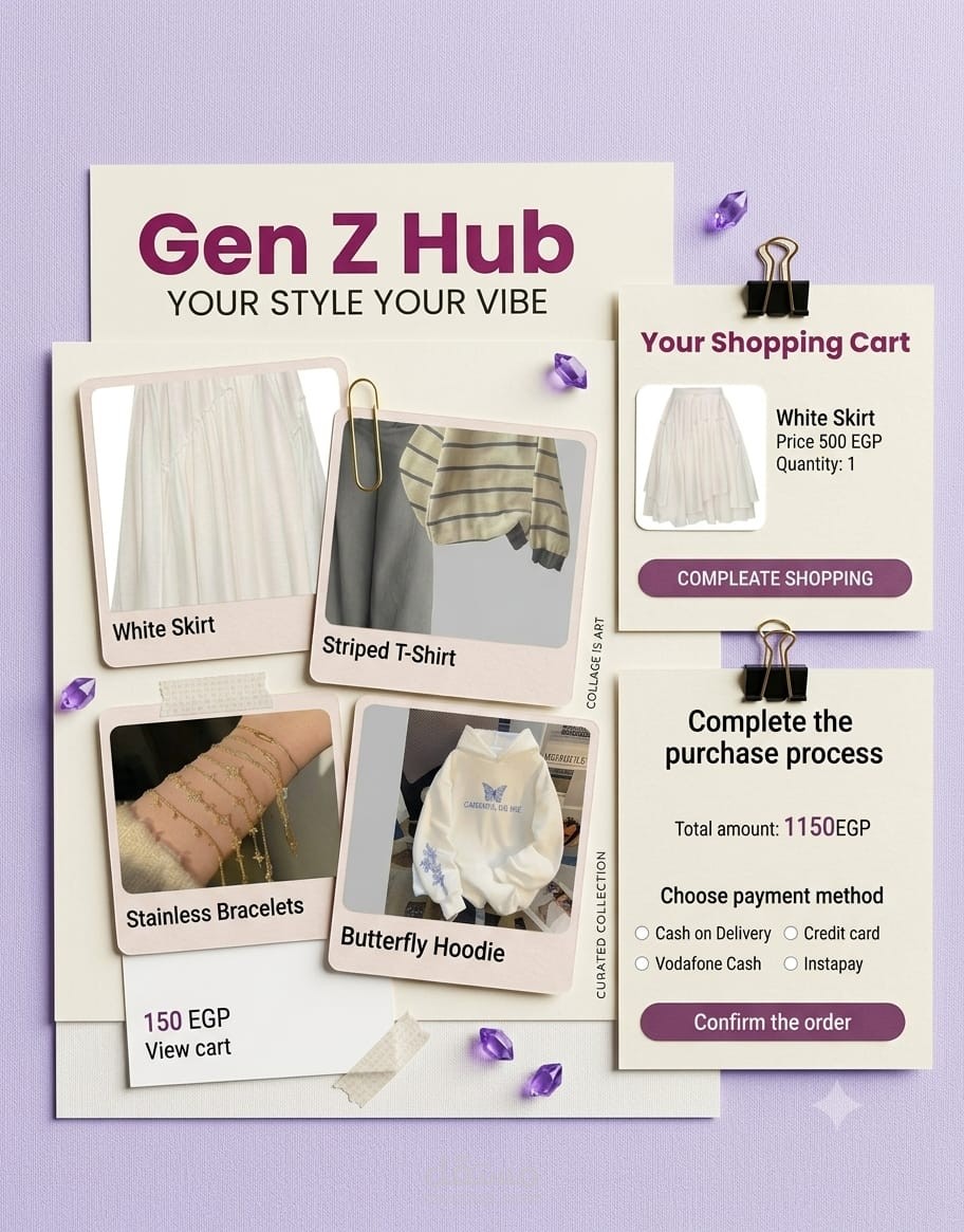 تصميم واجهة متجر إلكتروني جذاب وشاشات شراء - Gen Z Hub