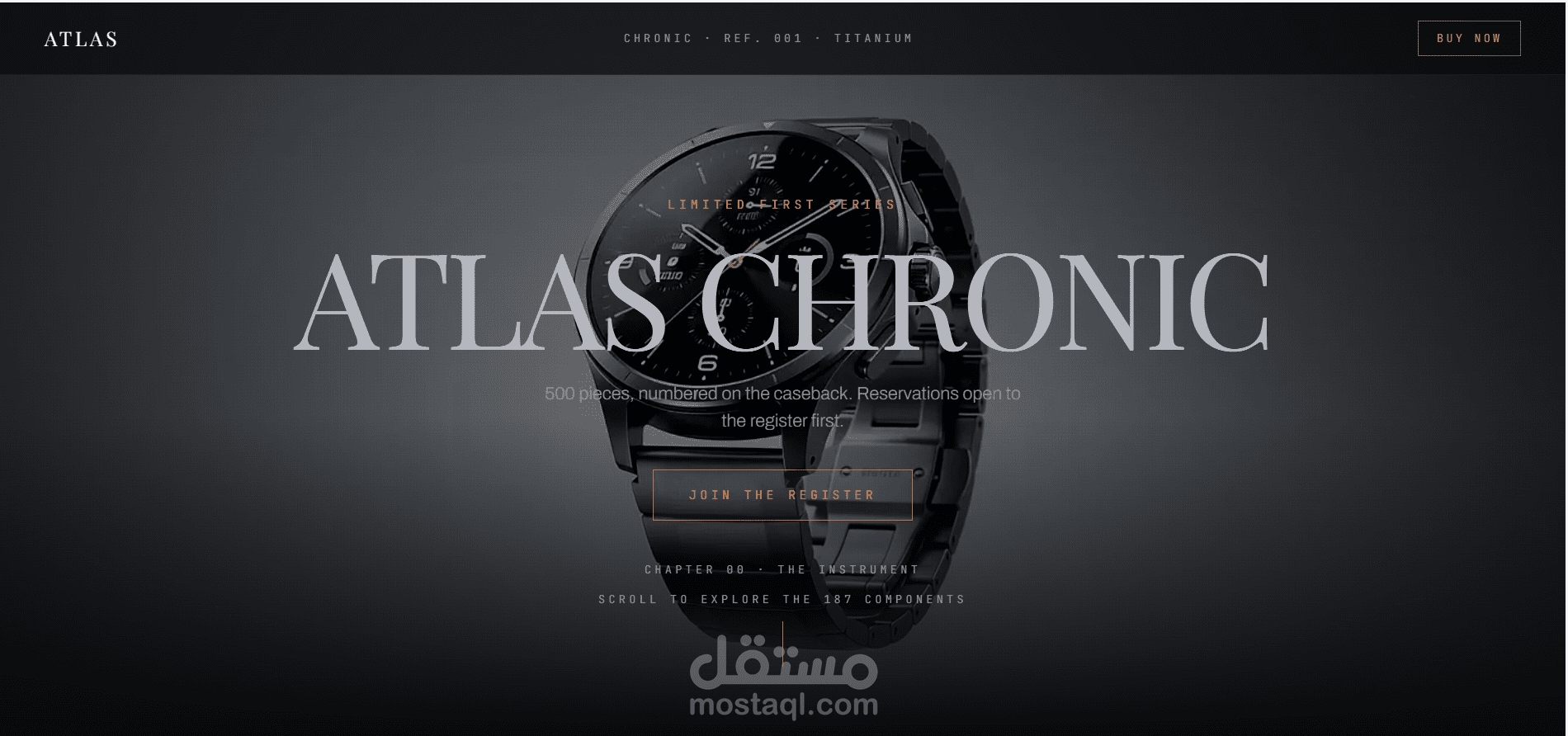 Atlas Chronic - تجربة ويب تفاعلية لعرض الساعات الفاخرة (بأسلوب Apple)