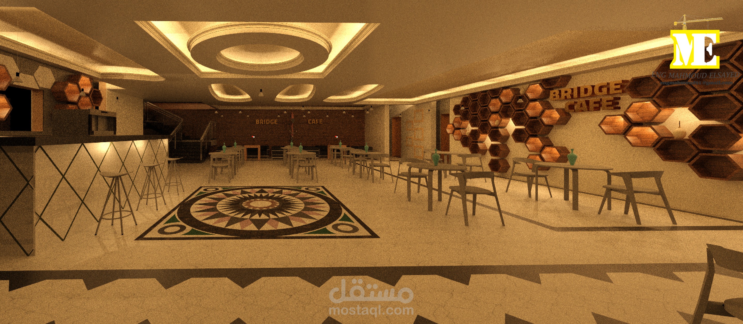 تصميم معماري وعمل ديكور داخلي وخارجي لمشروع كوفي شوب بالمملكه العربيه السعوديه