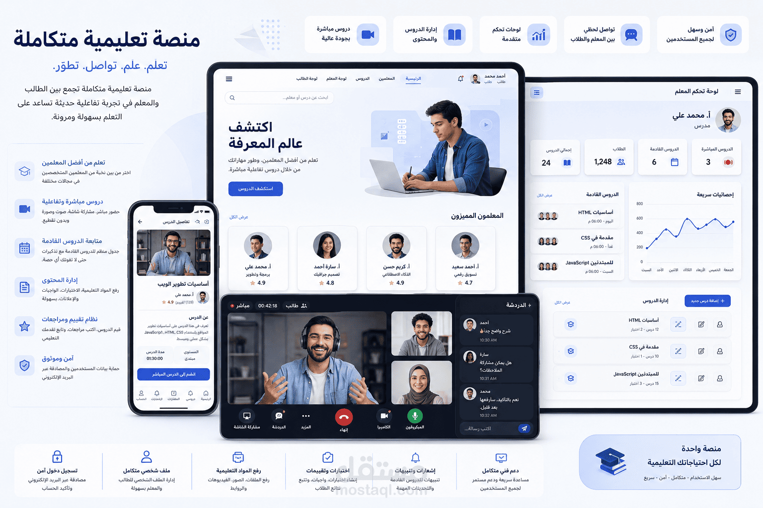 تطوير منصة تعليمية متكاملة مع فصول مباشرة للطلاب Liveclass