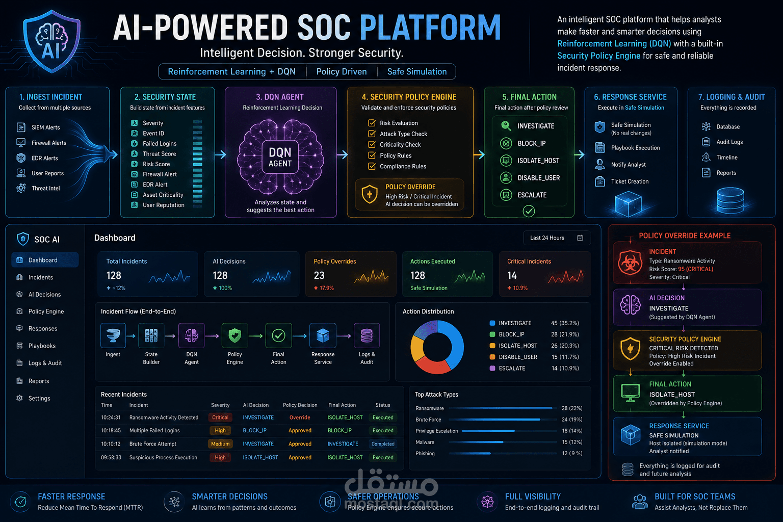 AI-Powered SOC Platform للاستجابة الذكية للحوادث الأمنية باستخدام Reinforcement Learning